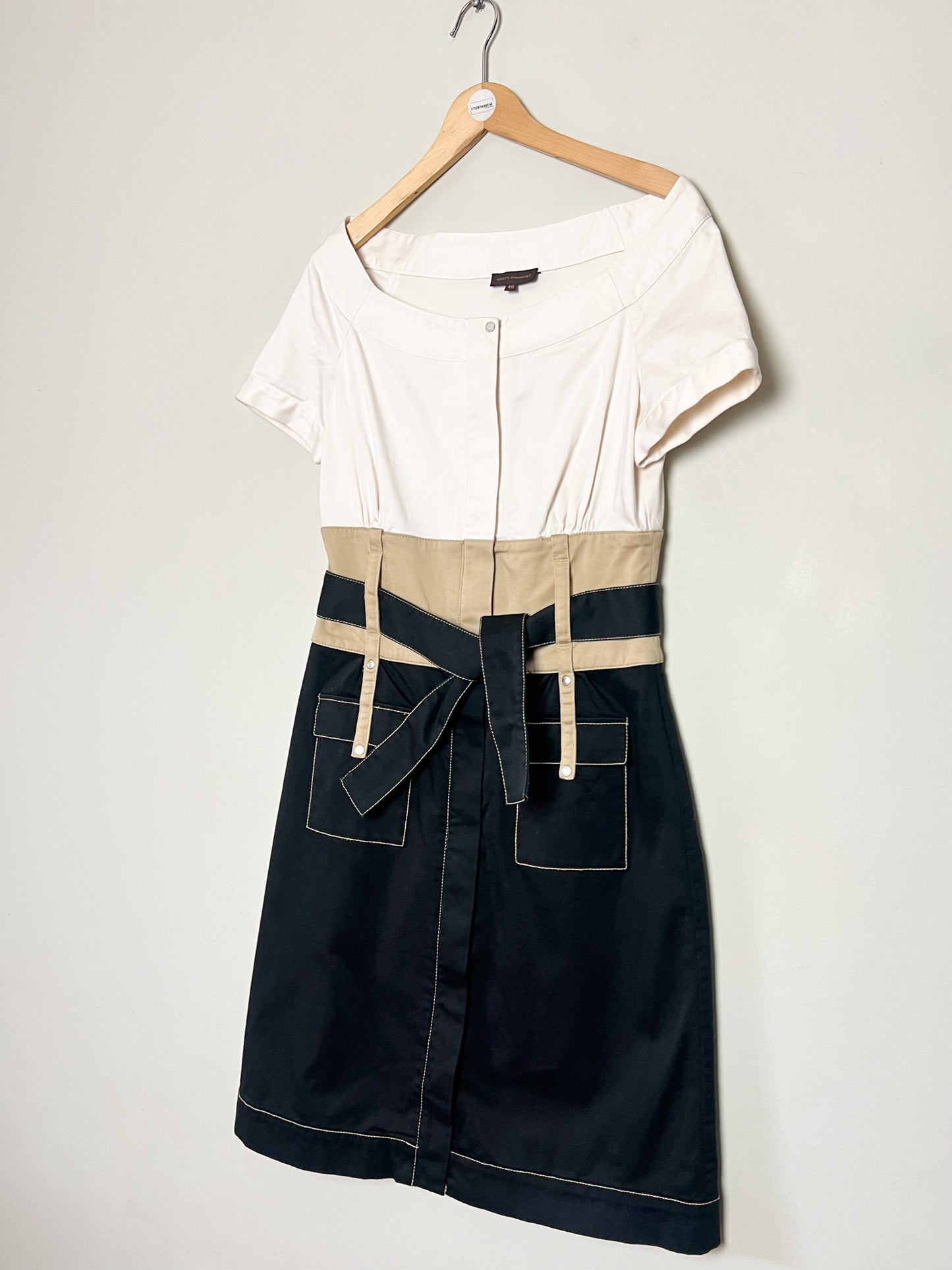 Robe Fourreau Adolfo Dominguez – Style "Saharienne Chic" – Tricolore – Taille 40