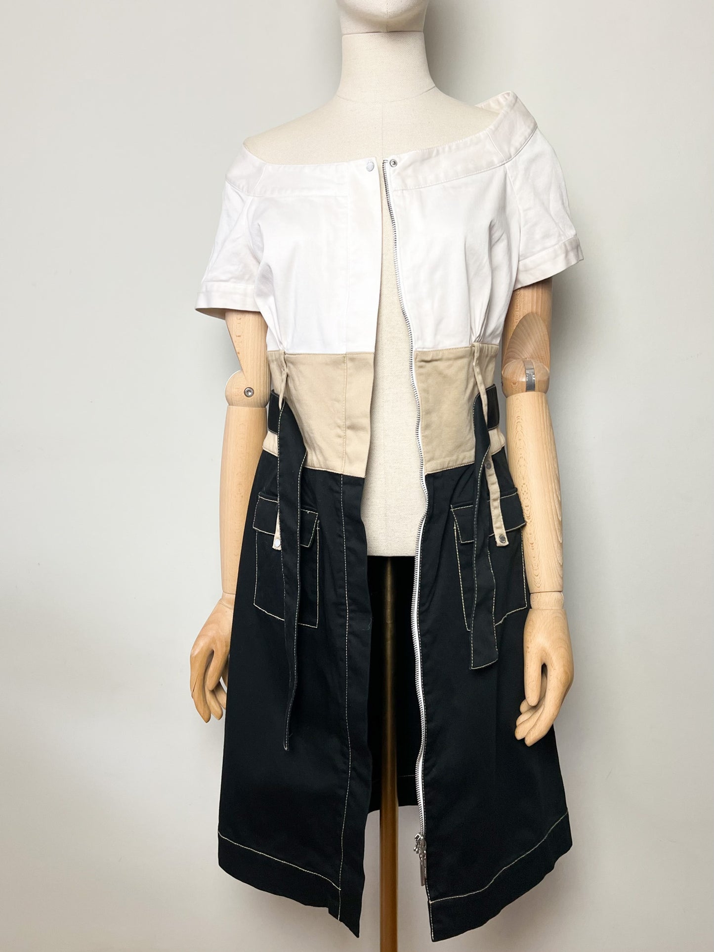 Robe Fourreau Adolfo Dominguez – Style "Saharienne Chic" – Tricolore – Taille 40
