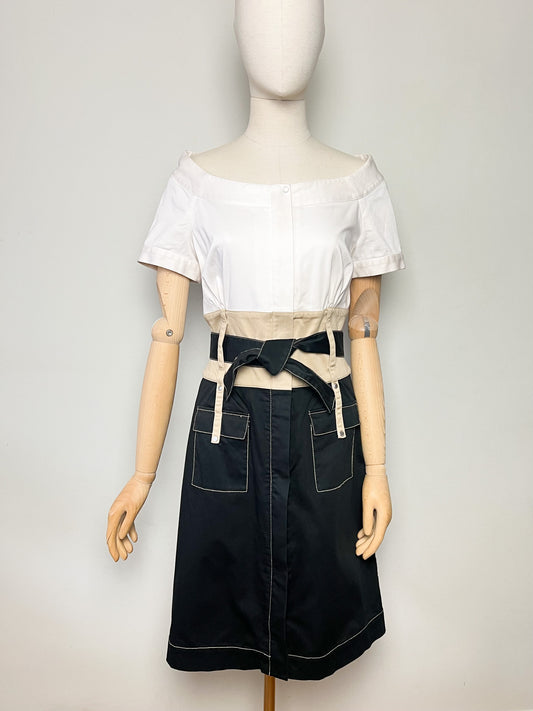 Robe Fourreau Adolfo Dominguez – Style "Saharienne Chic" – Tricolore – Taille 40