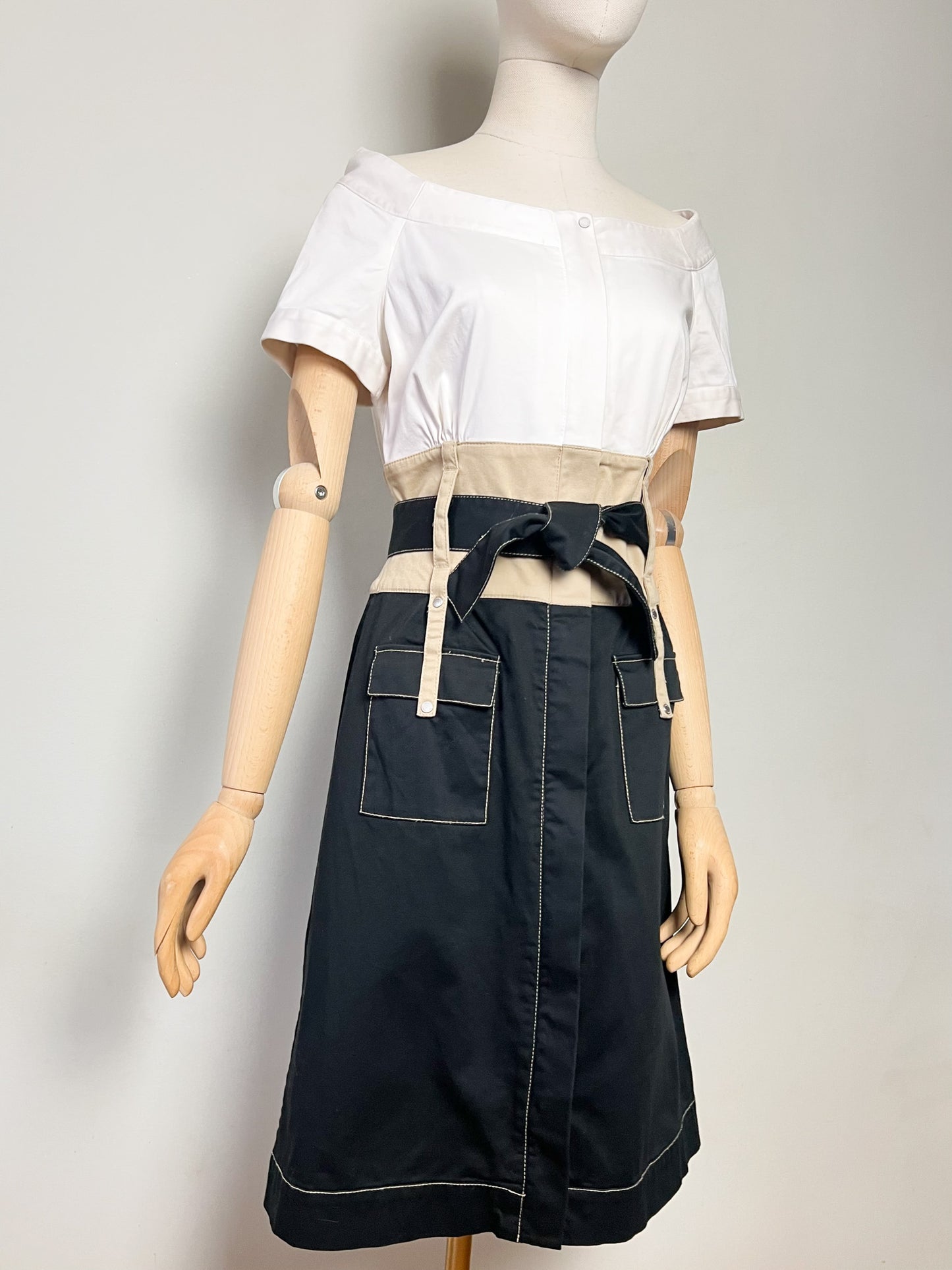 Robe Fourreau Adolfo Dominguez – Style "Saharienne Chic" – Tricolore – Taille 40
