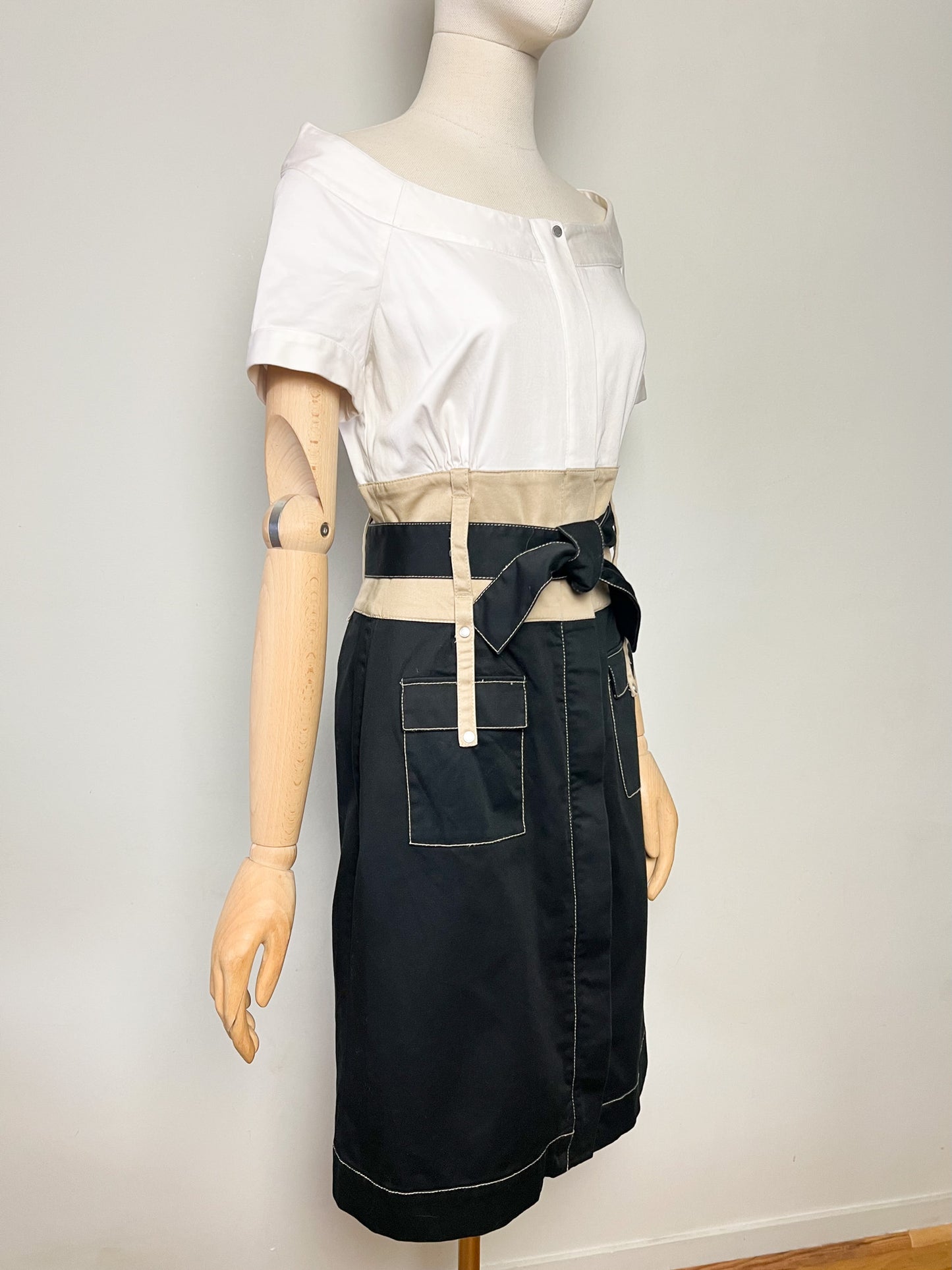 Robe Fourreau Adolfo Dominguez – Style "Saharienne Chic" – Tricolore – Taille 40