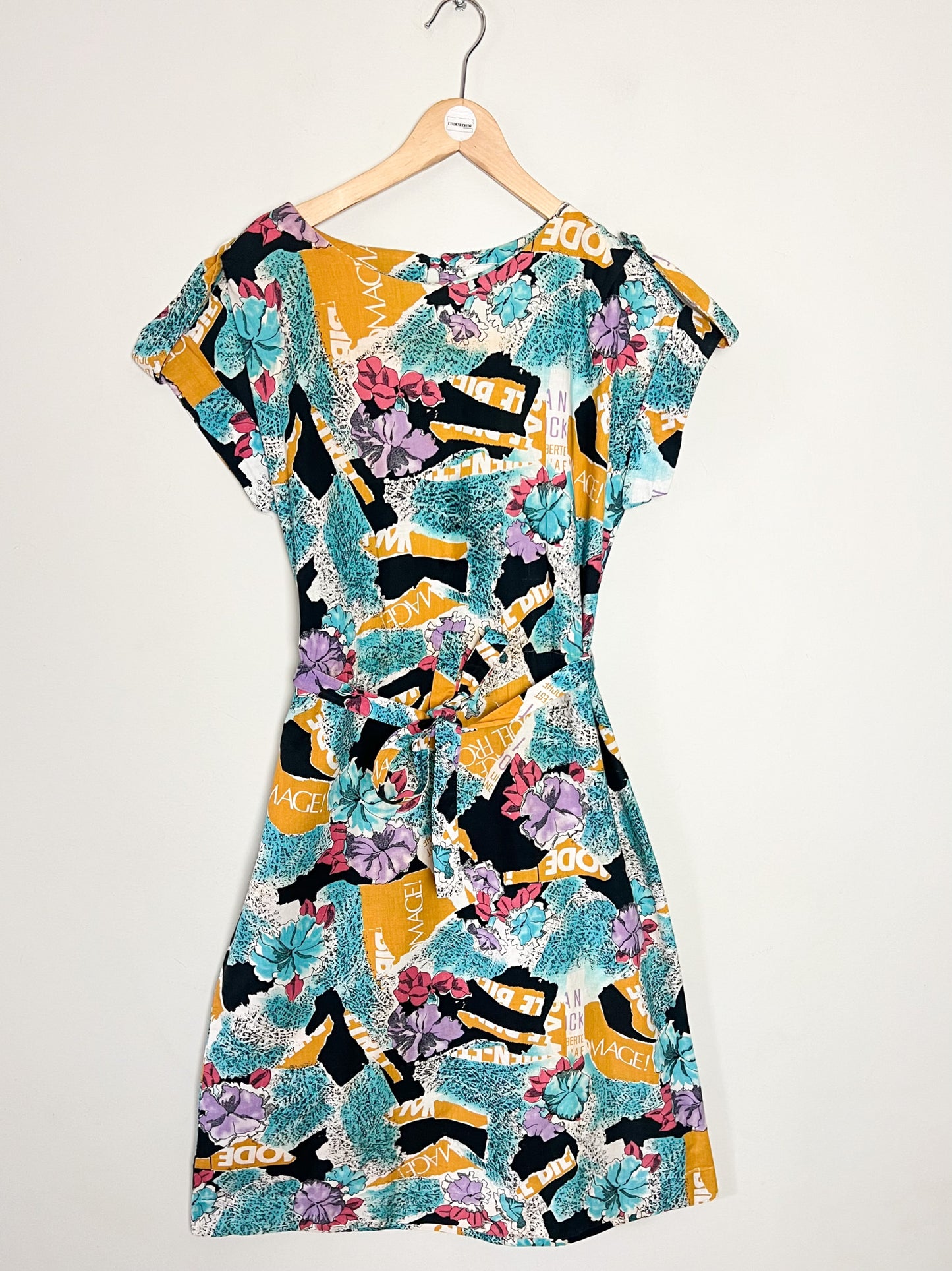 Robe Midi Vintage Années 80 90– Imprimé Fleuri Multicolore – 100% Coton – Cécile D'Orges – Taille 40/42