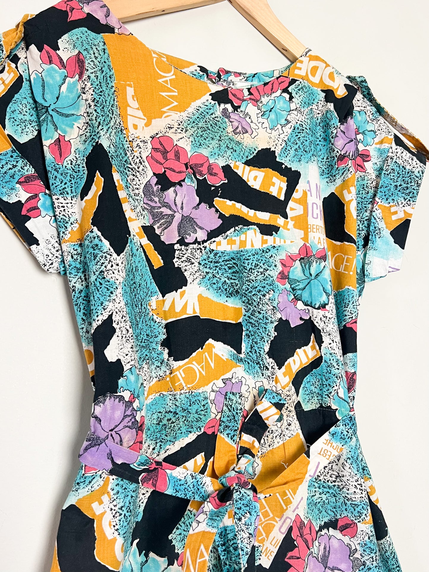 Robe Midi Vintage Années 80 90– Imprimé Fleuri Multicolore – 100% Coton – Cécile D'Orges – Taille 40/42