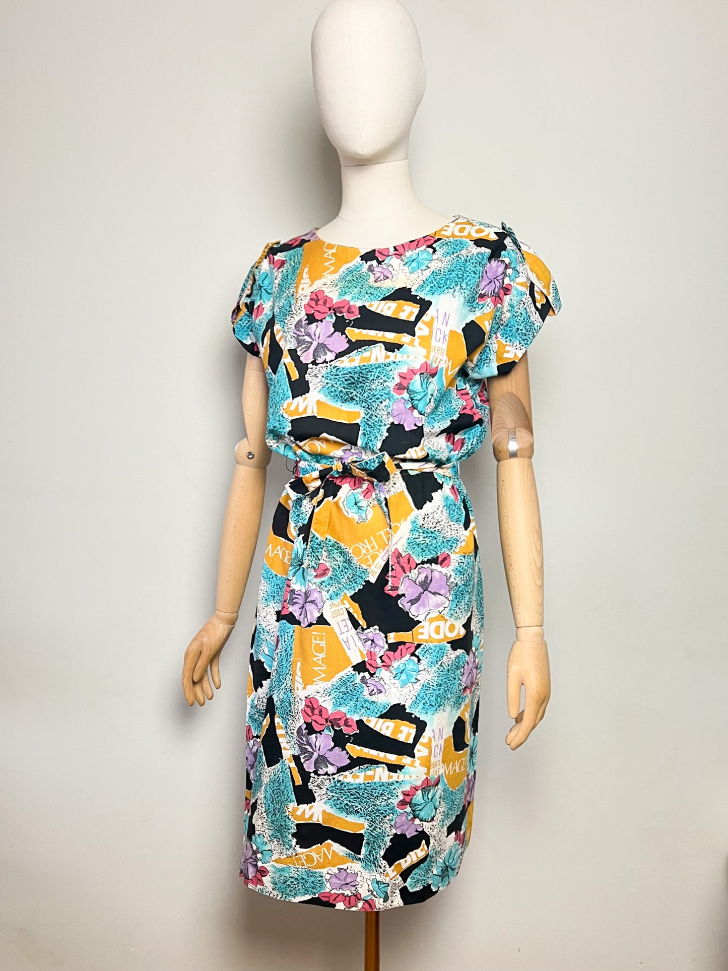 Robe Midi Vintage Années 80 90– Imprimé Fleuri Multicolore – 100% Coton – Cécile D'Orges – Taille 40/42