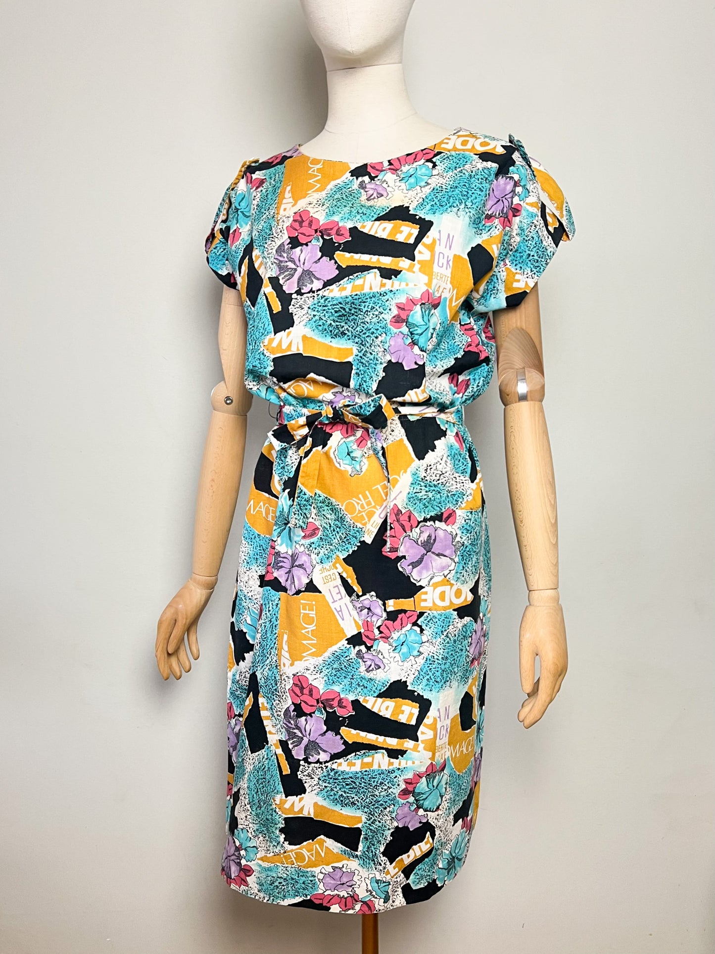 Robe Midi Vintage Années 80 90– Imprimé Fleuri Multicolore – 100% Coton – Cécile D'Orges – Taille 40/42