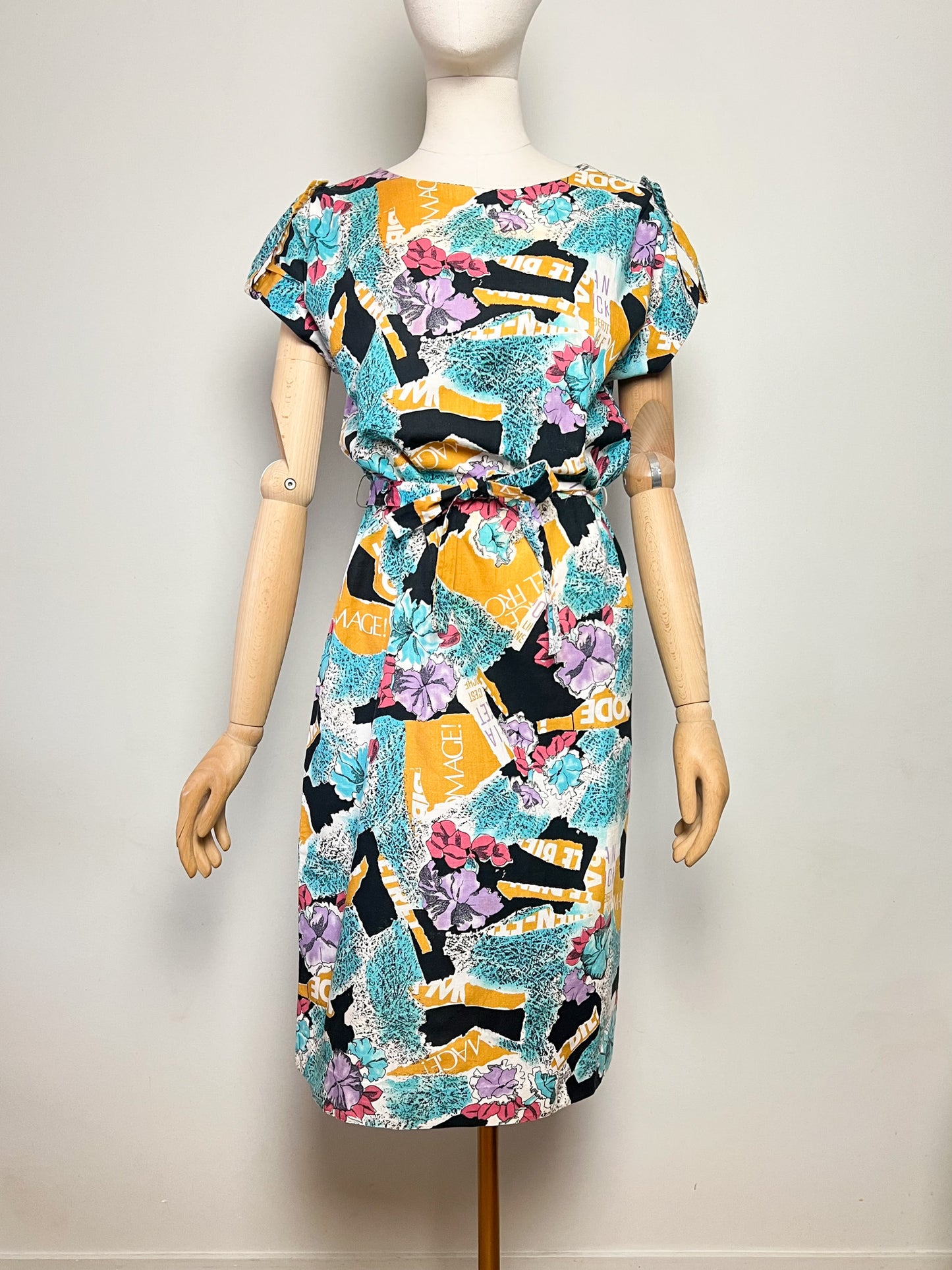 Robe Midi Vintage Années 80 90– Imprimé Fleuri Multicolore – 100% Coton – Cécile D'Orges – Taille 40/42