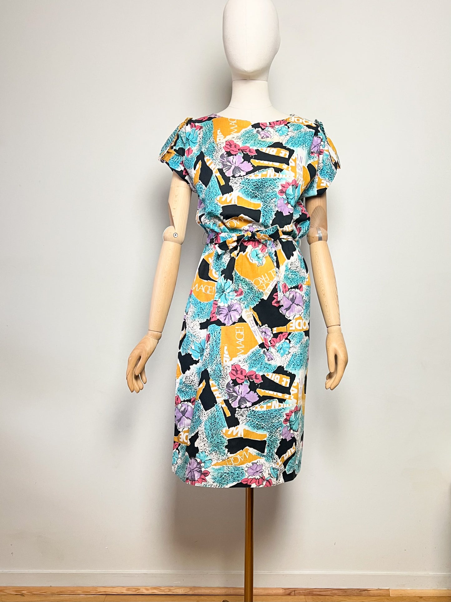 Robe Midi Vintage Années 80 90– Imprimé Fleuri Multicolore – 100% Coton – Cécile D'Orges – Taille 40/42
