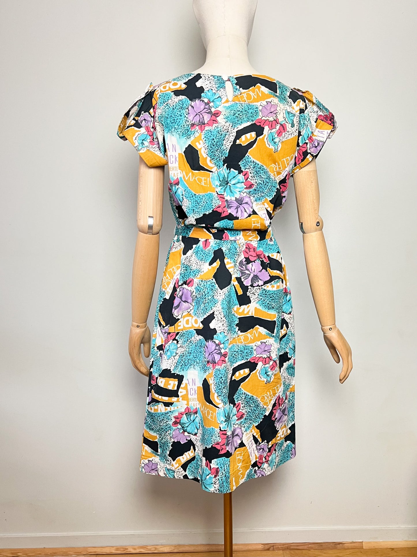 Robe Midi Vintage Années 80 90– Imprimé Fleuri Multicolore – 100% Coton – Cécile D'Orges – Taille 40/42