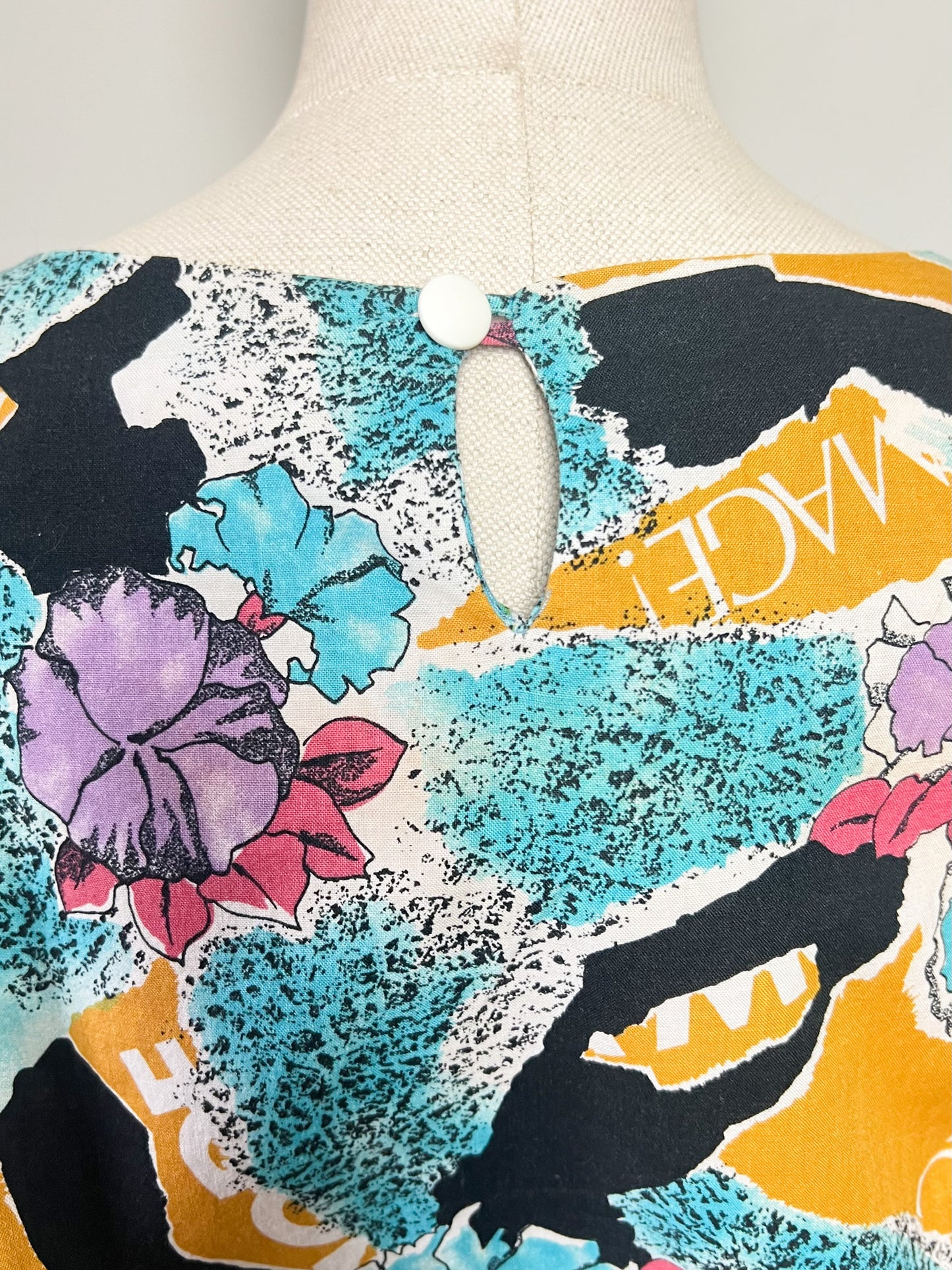 Robe Midi Vintage Années 80 90– Imprimé Fleuri Multicolore – 100% Coton – Cécile D'Orges – Taille 40/42