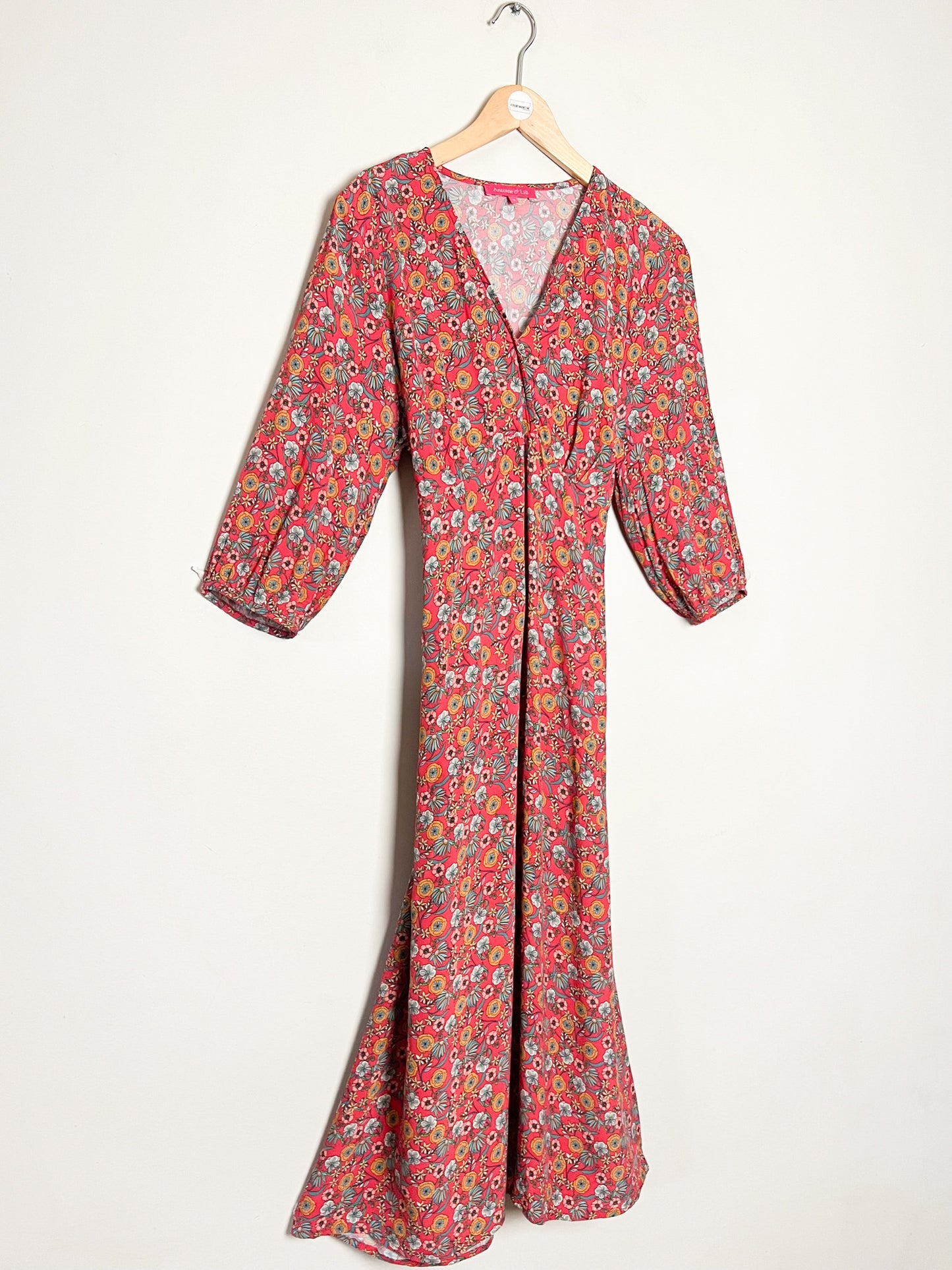 Robe Midi– Fleuri Rouge Pâle – Antoine & Lili – Modèle Charlie – T40/42