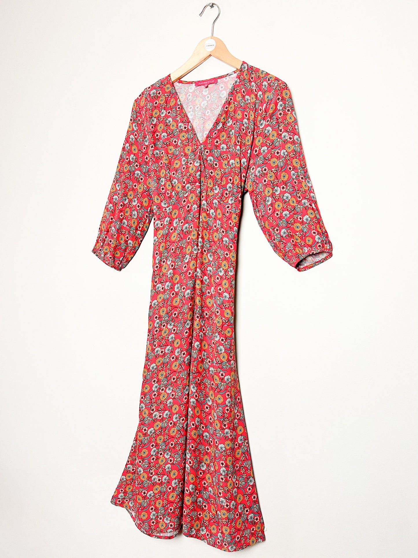Robe Midi– Fleuri Rouge Pâle – Antoine & Lili – Modèle Charlie – T40/42