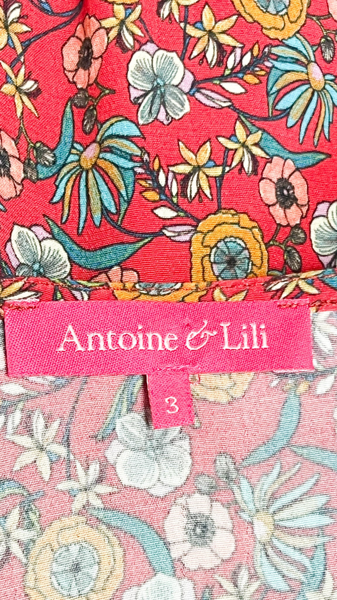 Robe Midi– Fleuri Rouge Pâle – Antoine & Lili – Modèle Charlie – T40/42