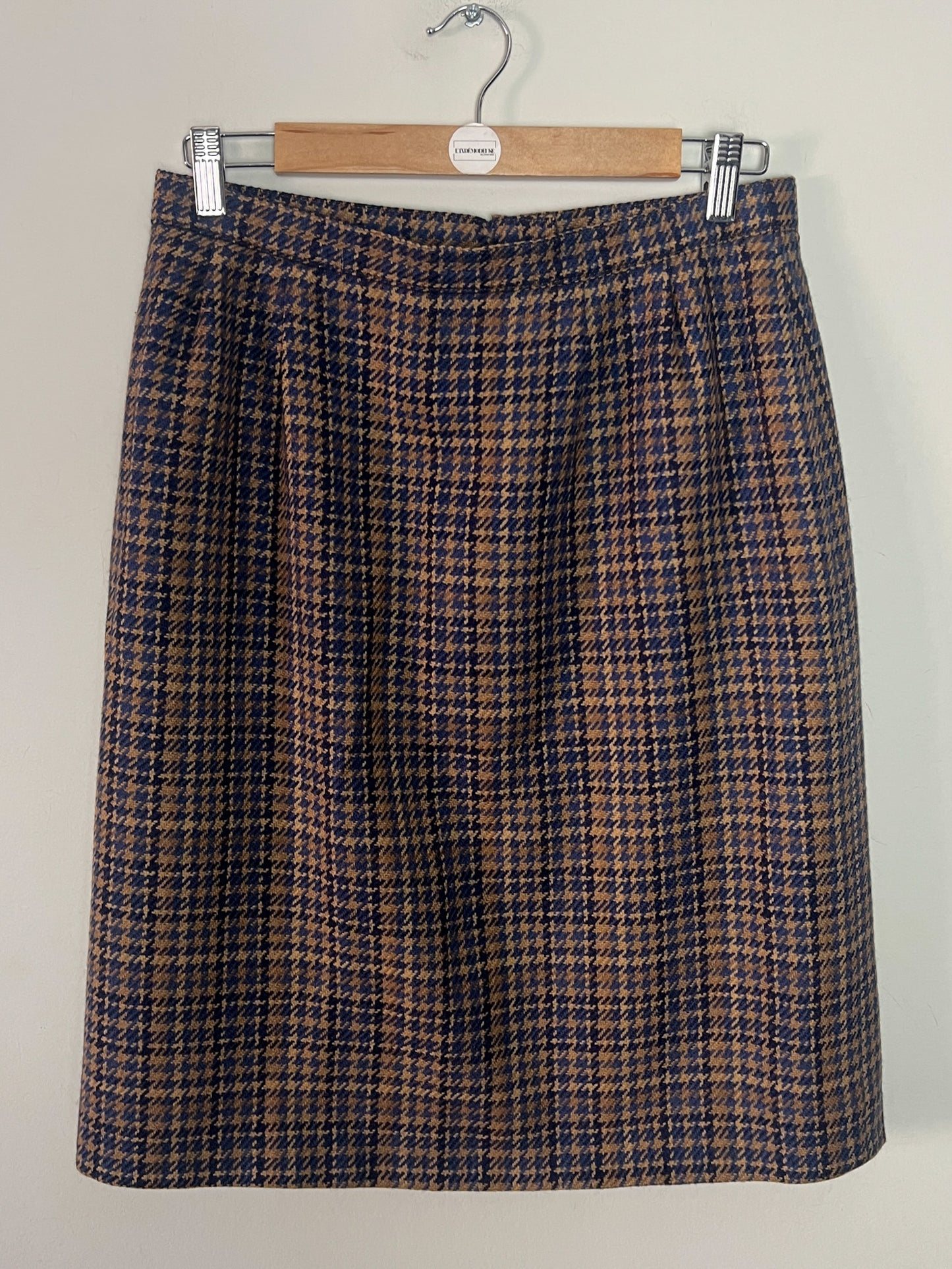 Jupe Vintage 100% Laine Pied-de-poule - Bleu & Marron - T. 40