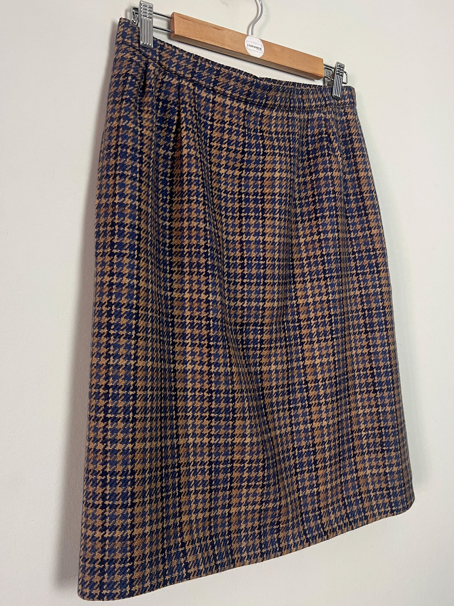 Jupe Vintage 100% Laine Pied-de-poule - Bleu & Marron - T. 40