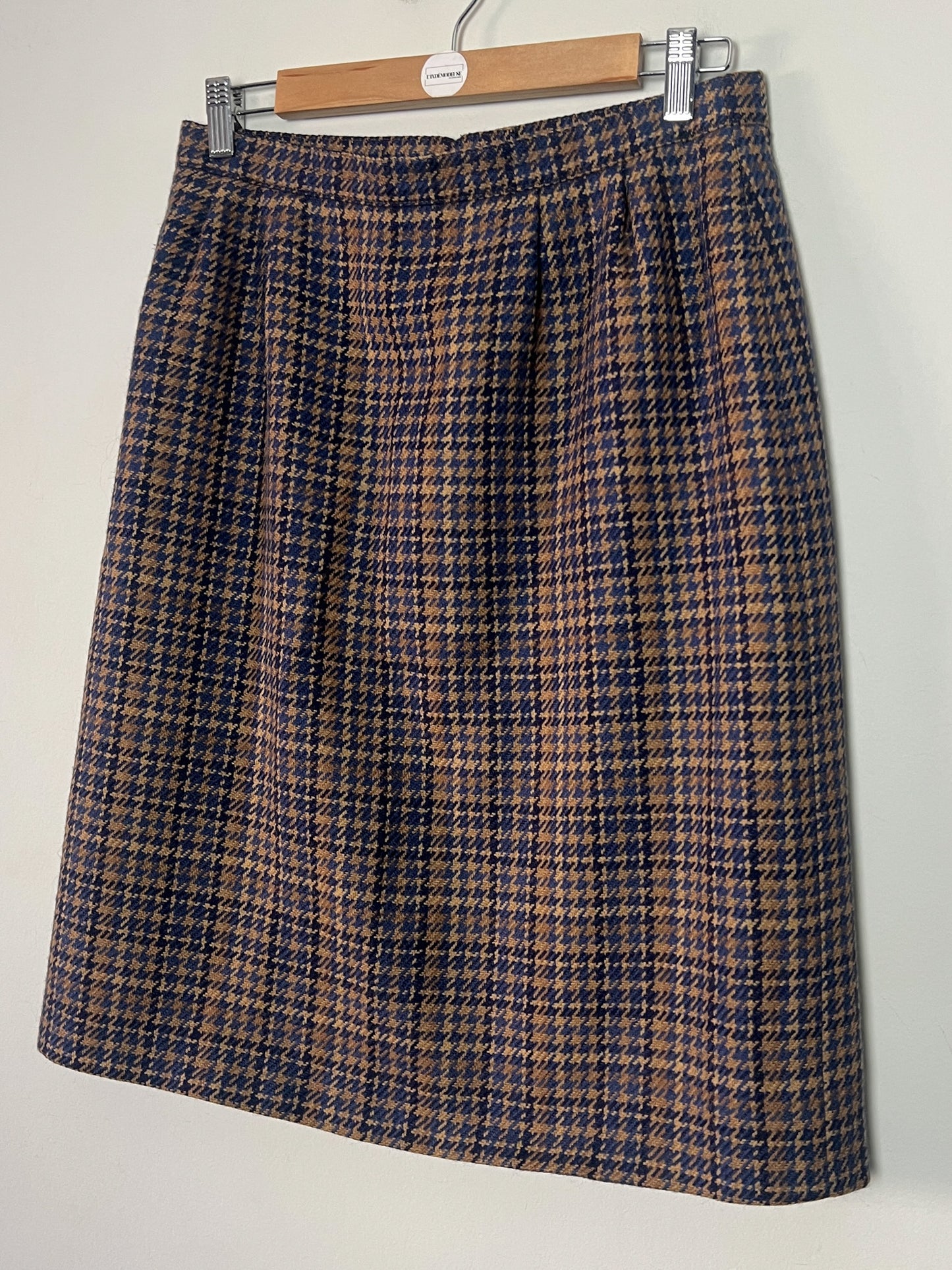 Jupe Vintage 100% Laine Pied-de-poule - Bleu & Marron - T. 40