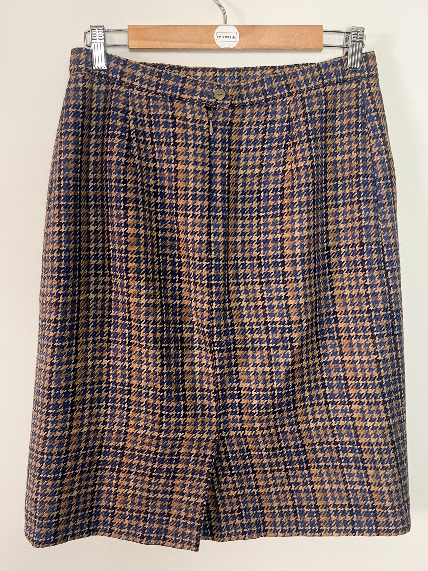 Jupe Vintage 100% Laine Pied-de-poule - Bleu & Marron - T. 40