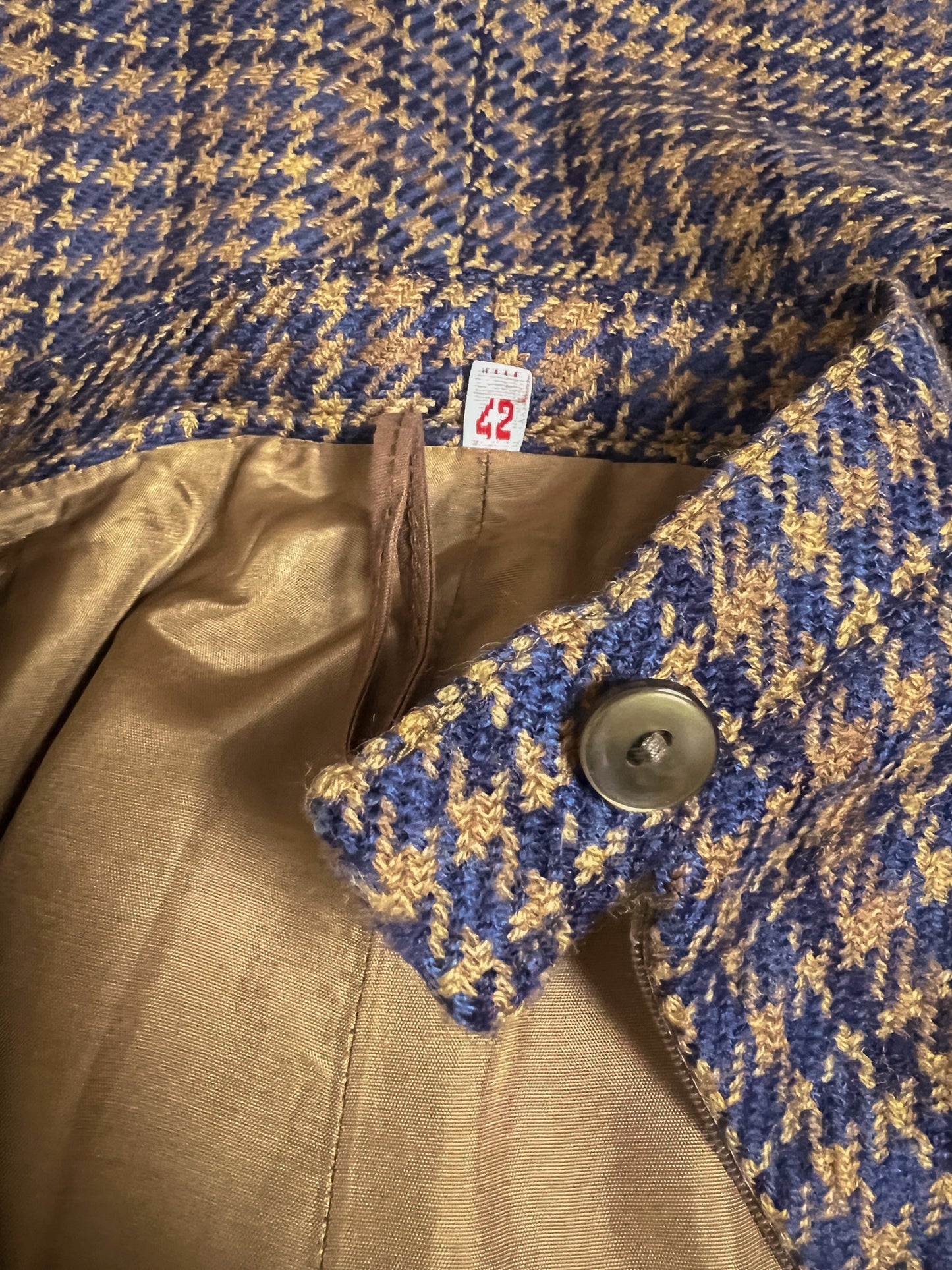 Jupe Vintage 100% Laine Pied-de-poule - Bleu & Marron - T. 40