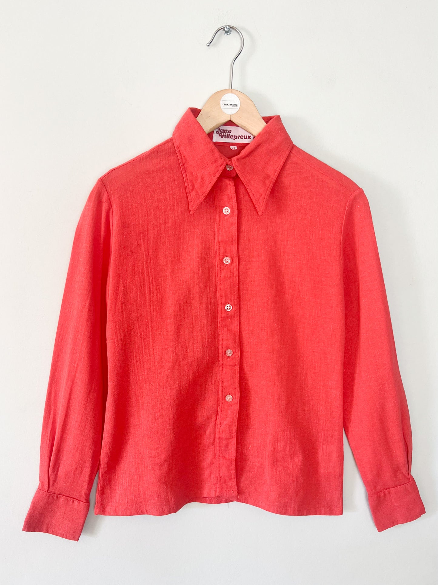 Chemise Vintage Années 70 Rouge Orangé – 100% Coton – Jane Villepreux T 36/38