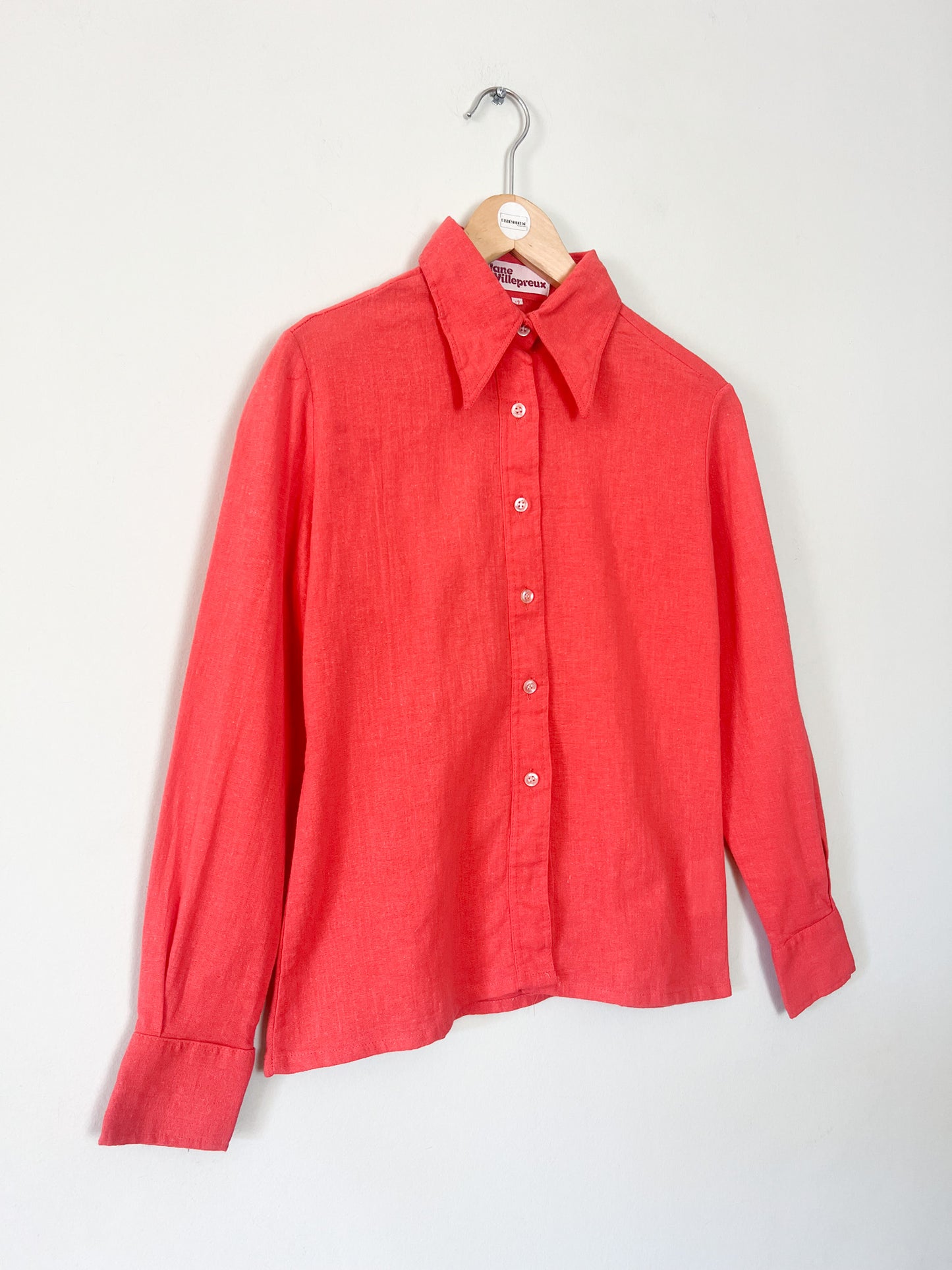 Chemise Vintage Années 70 Rouge Orangé – 100% Coton – Jane Villepreux T 36/38