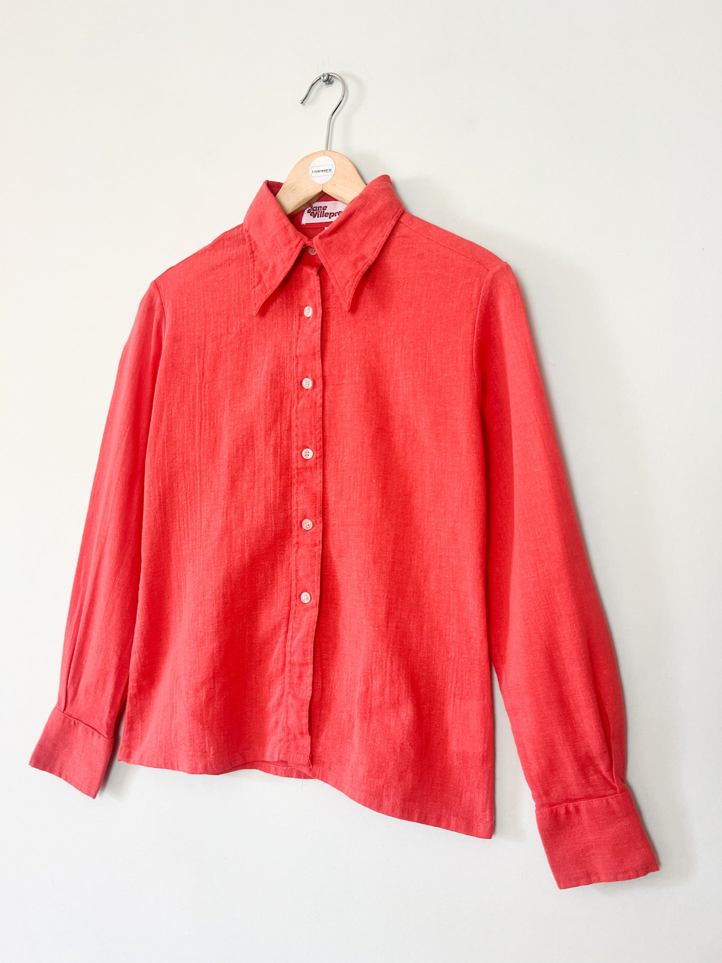 Chemise Vintage Années 70 Rouge Orangé – 100% Coton – Jane Villepreux T 36/38