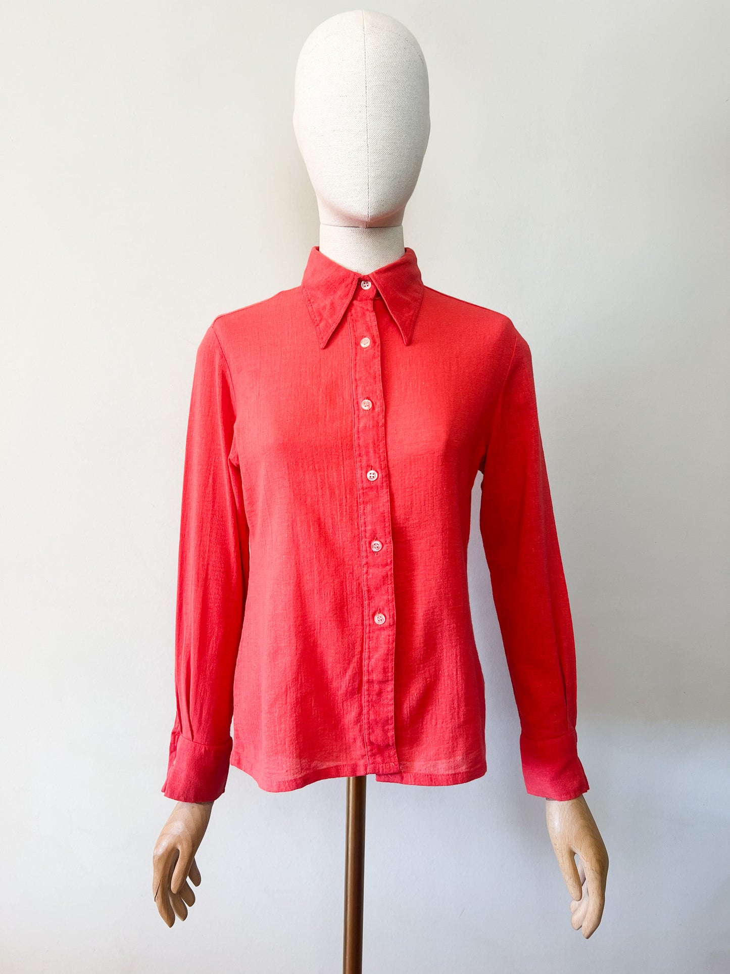 Chemise Vintage Années 70 Rouge Orangé – 100% Coton – Jane Villepreux T 36/38
