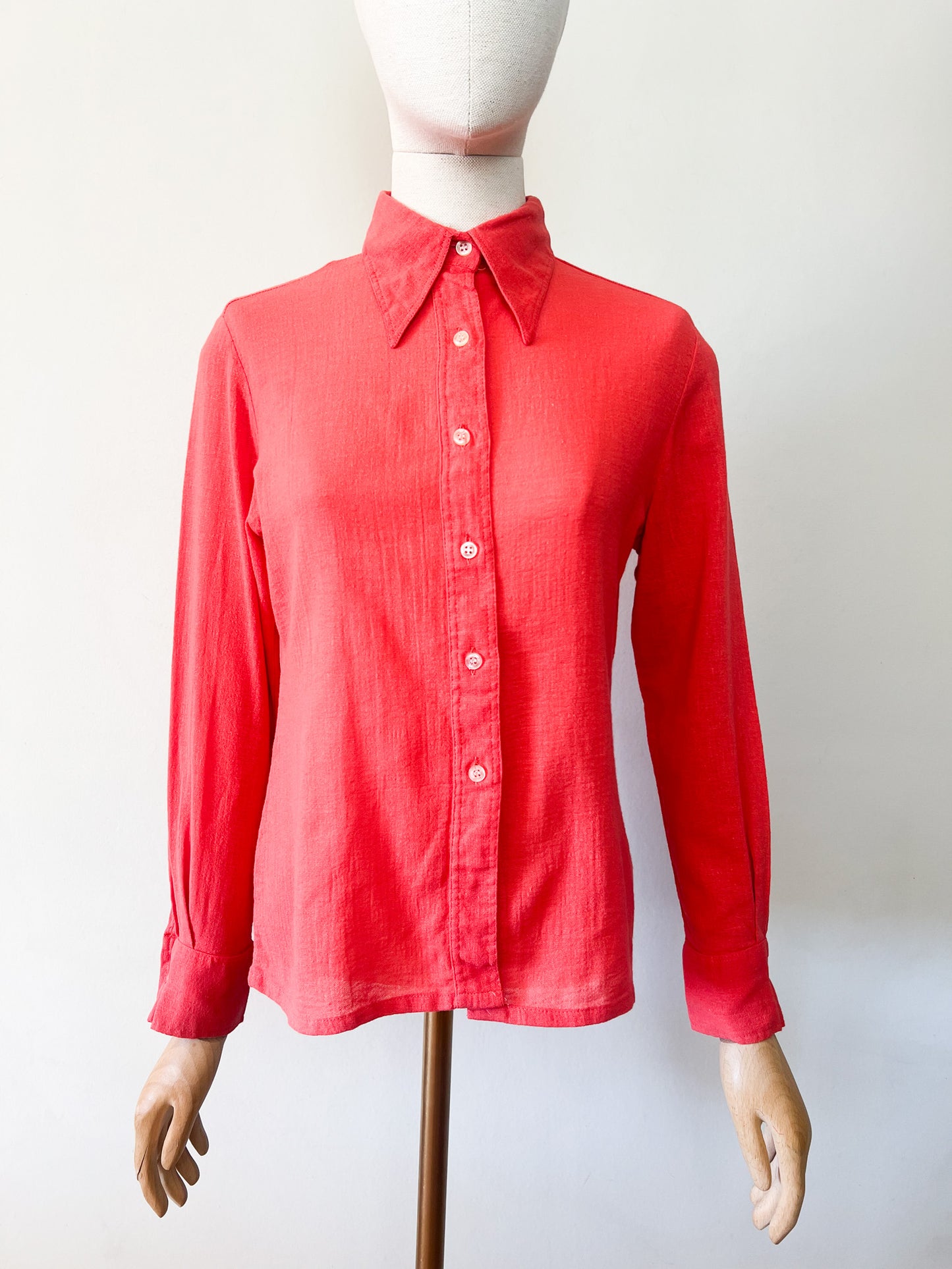 Chemise Vintage Années 70 Rouge Orangé – 100% Coton – Jane Villepreux T 36/38