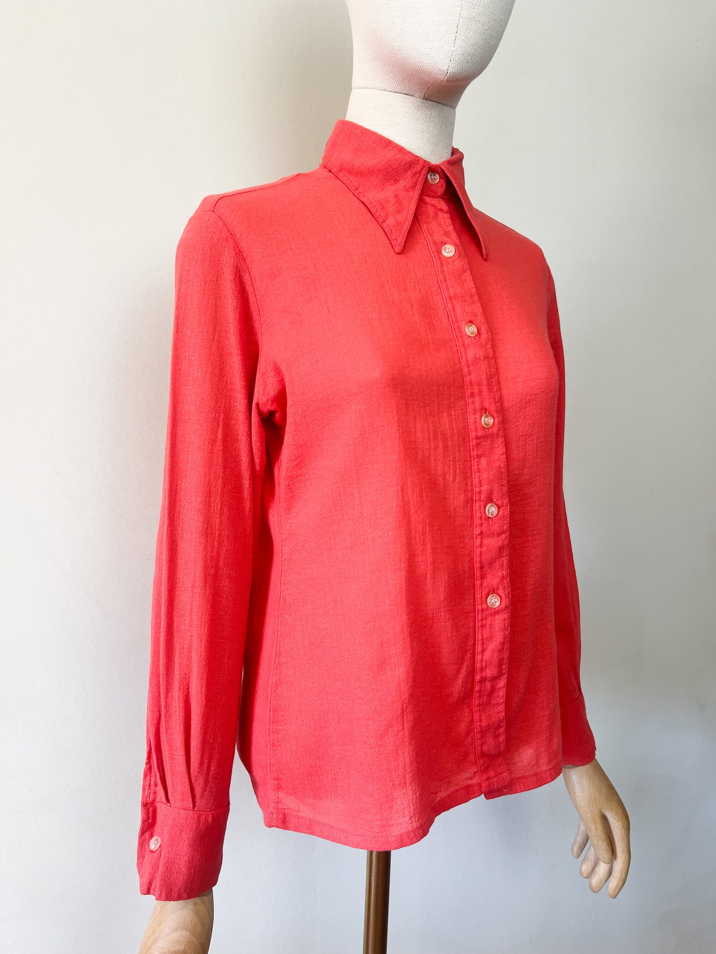 Chemise Vintage Années 70 Rouge Orangé – 100% Coton – Jane Villepreux T 36/38