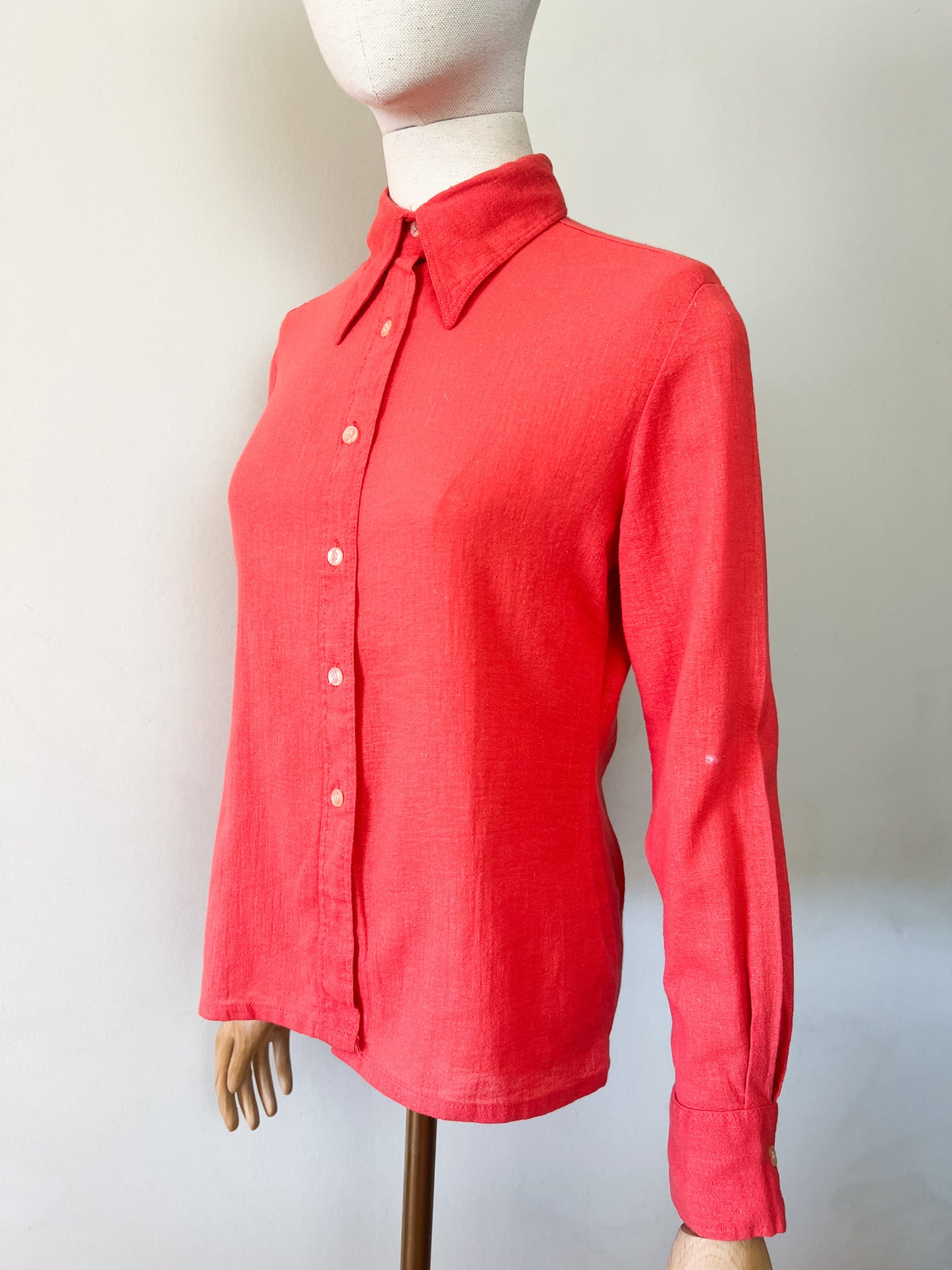 Chemise Vintage Années 70 Rouge Orangé – 100% Coton – Jane Villepreux T 36/38