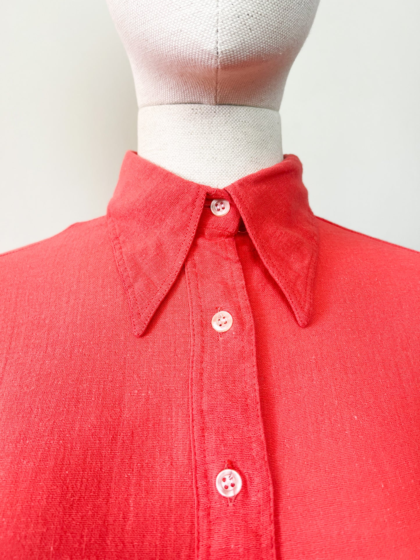 Chemise Vintage Années 70 Rouge Orangé – 100% Coton – Jane Villepreux T 36/38