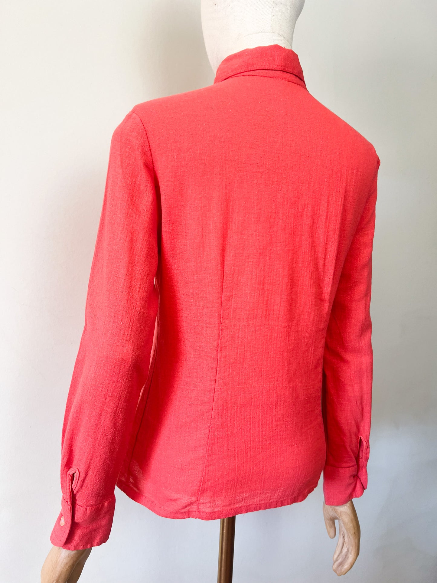 Chemise Vintage Années 70 Rouge Orangé – 100% Coton – Jane Villepreux T 36/38