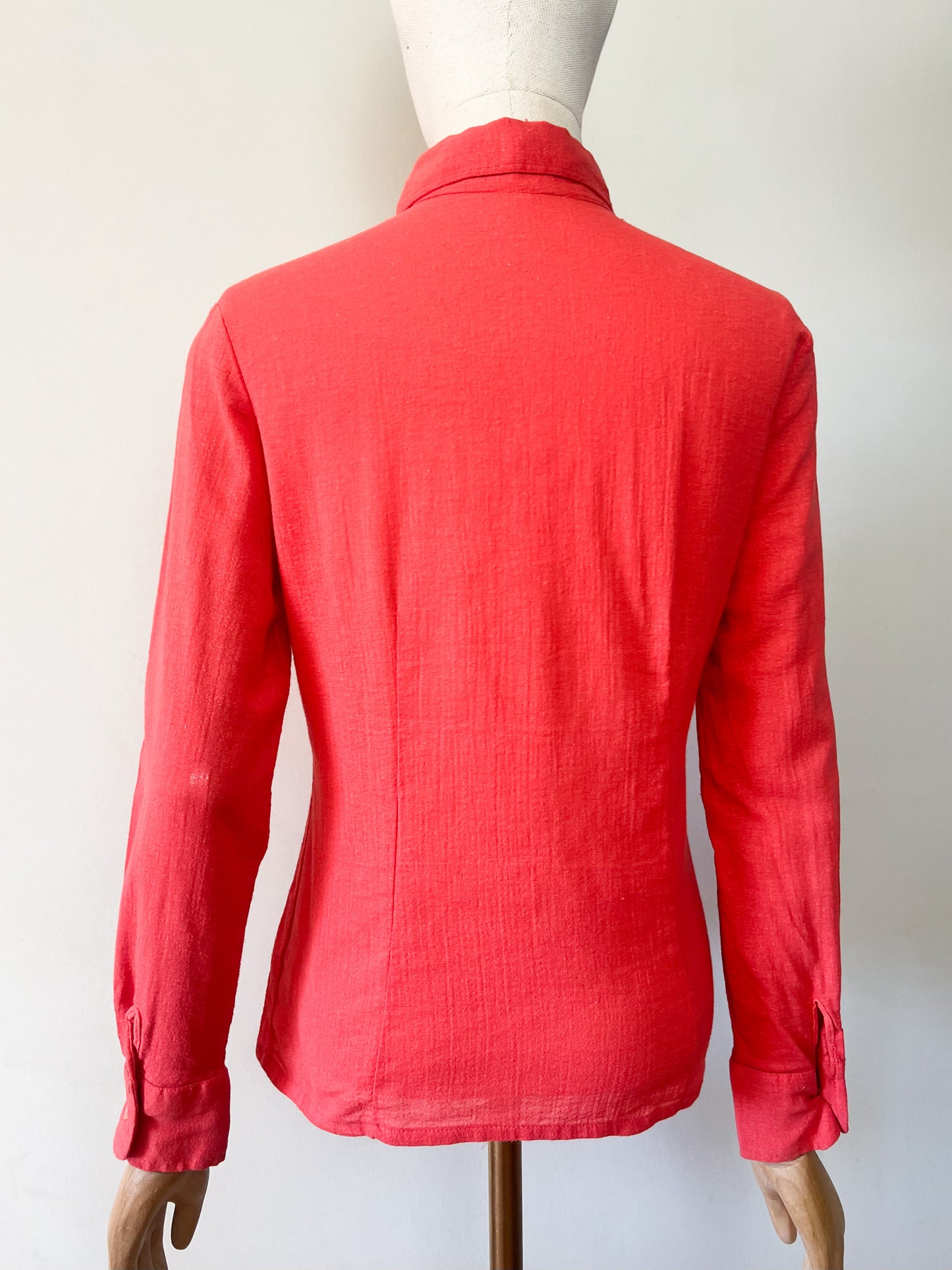 Chemise Vintage Années 70 Rouge Orangé – 100% Coton – Jane Villepreux T 36/38