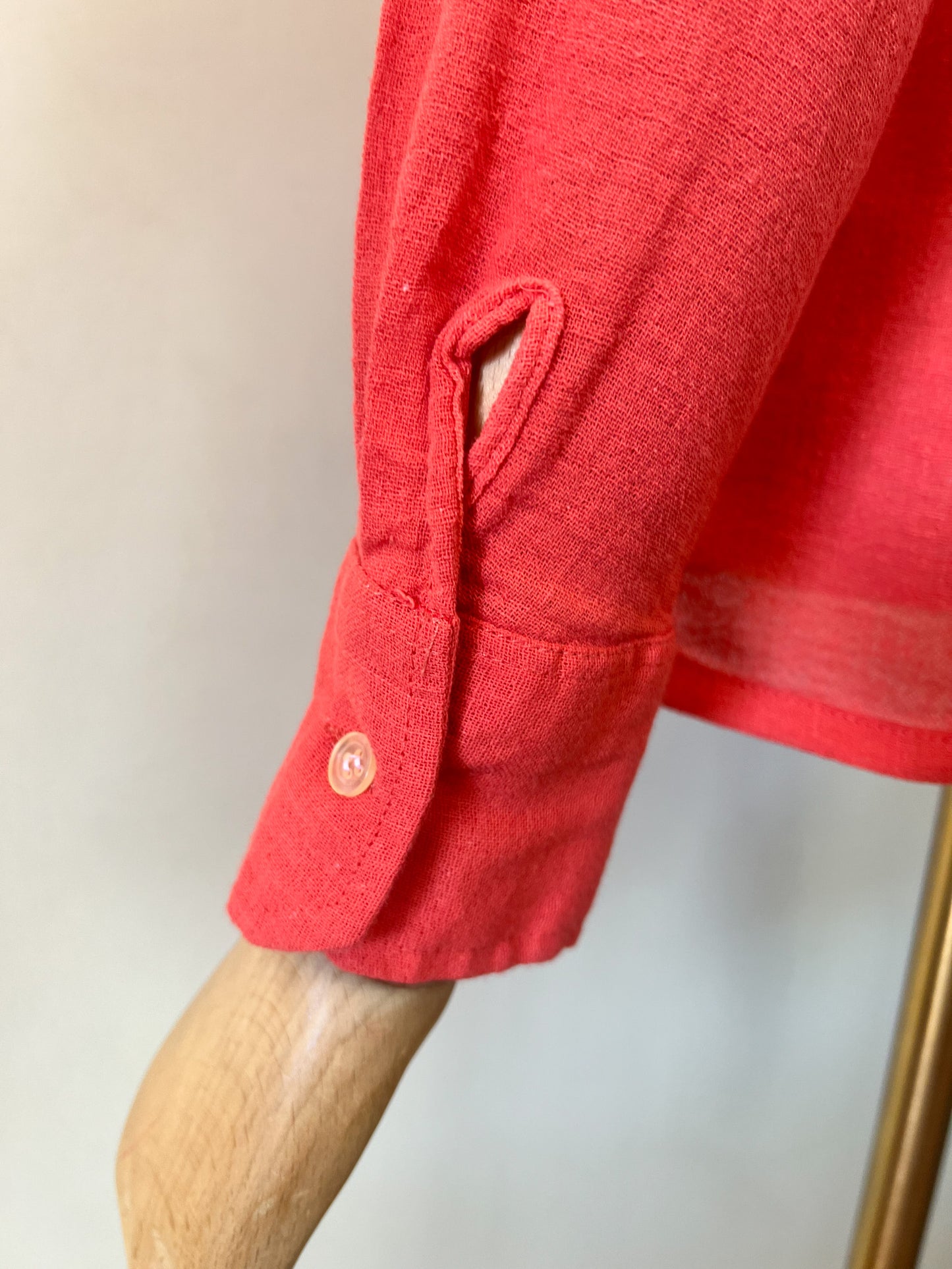 Chemise Vintage Années 70 Rouge Orangé – 100% Coton – Jane Villepreux T 36/38