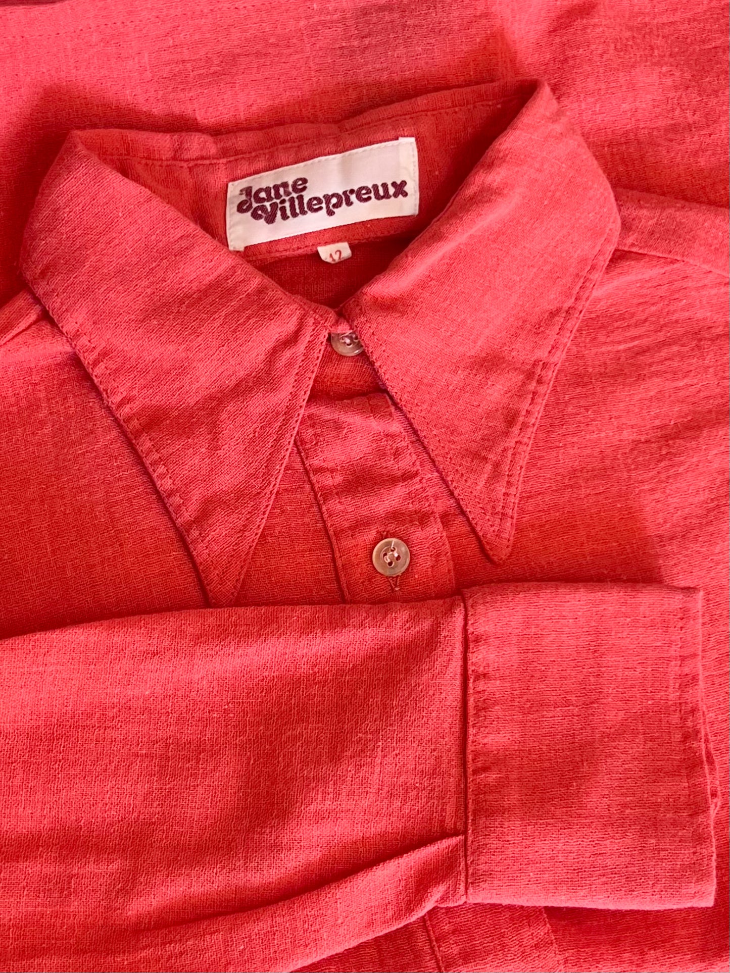 Chemise Vintage Années 70 Rouge Orangé – 100% Coton – Jane Villepreux T 36/38