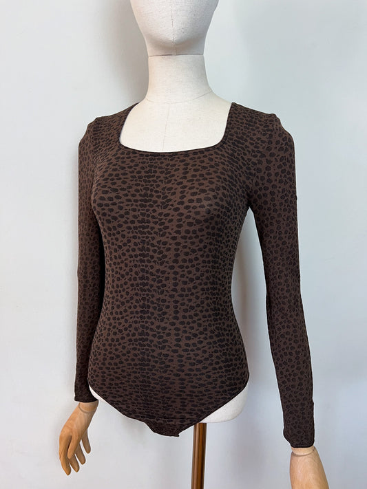 Body Christian Dior Vintage Années 90 – Imprimé Animalier Marron & Noir – Taille S