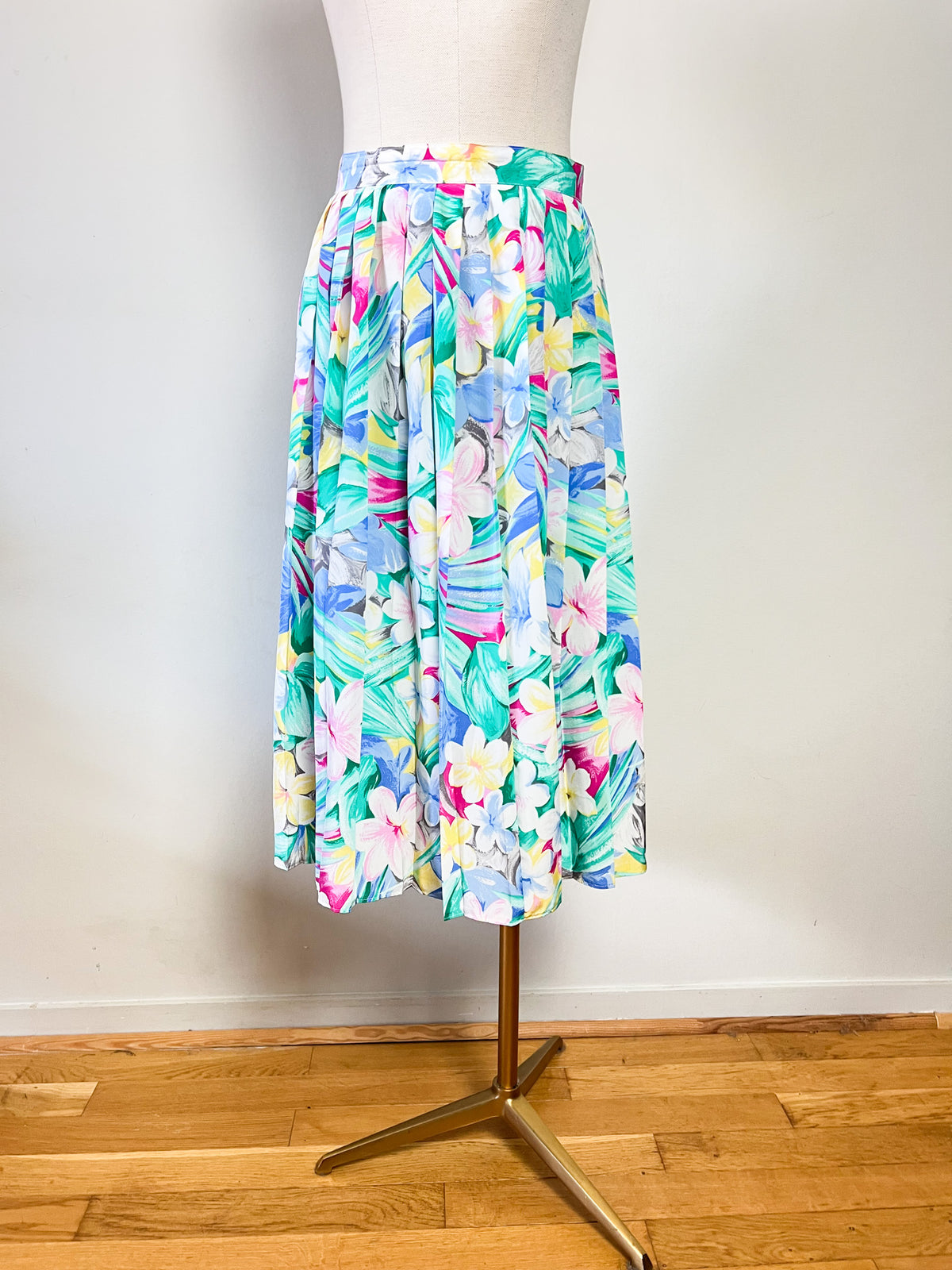 Jupe Plissée Vintage Années 90 Imprimé Floral Fluide Penney – Tons Pastel & Lumineux – T38