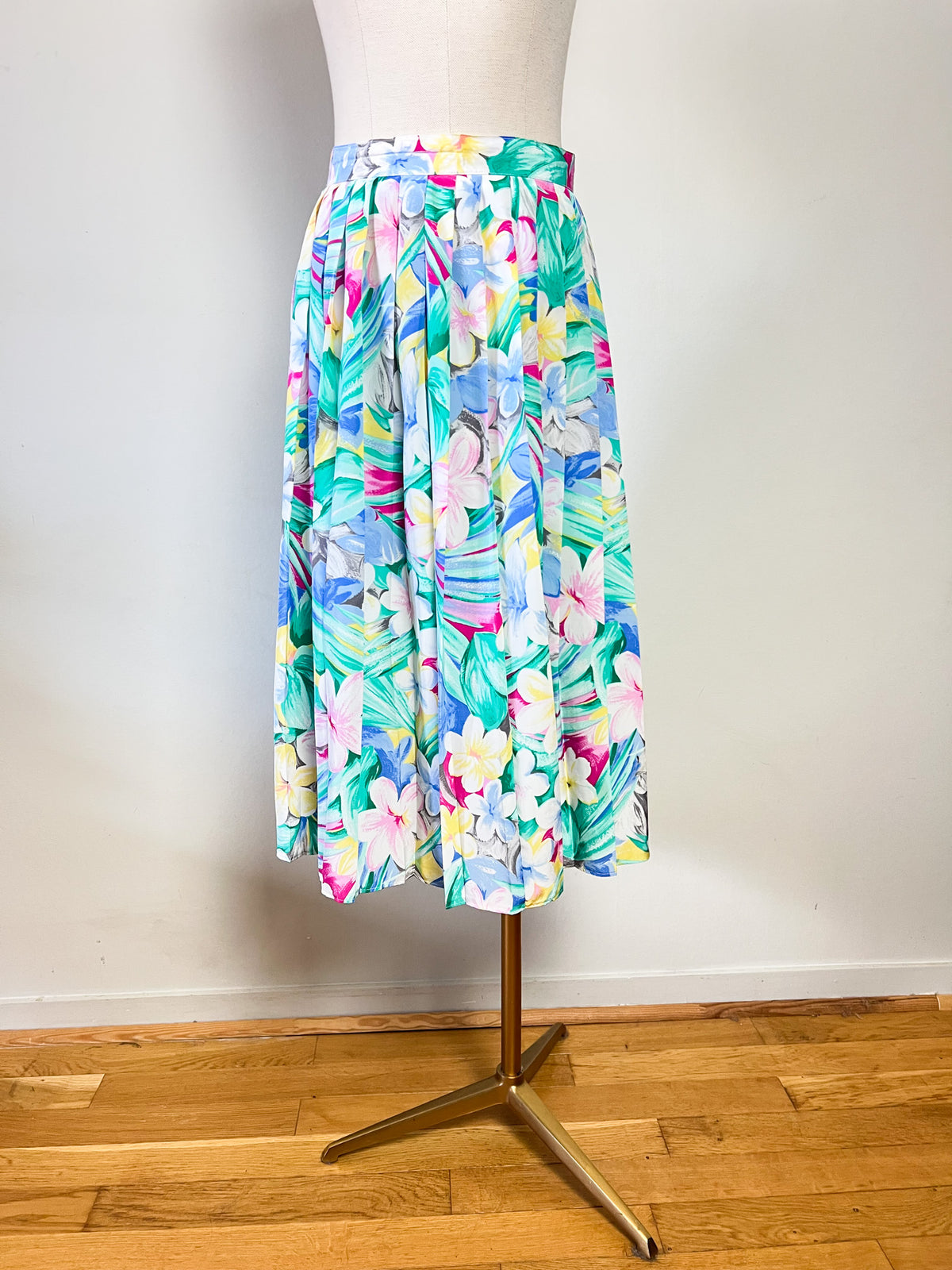 Jupe Plissée Vintage Années 90 Imprimé Floral Fluide Penney – Tons Pastel & Lumineux – T38