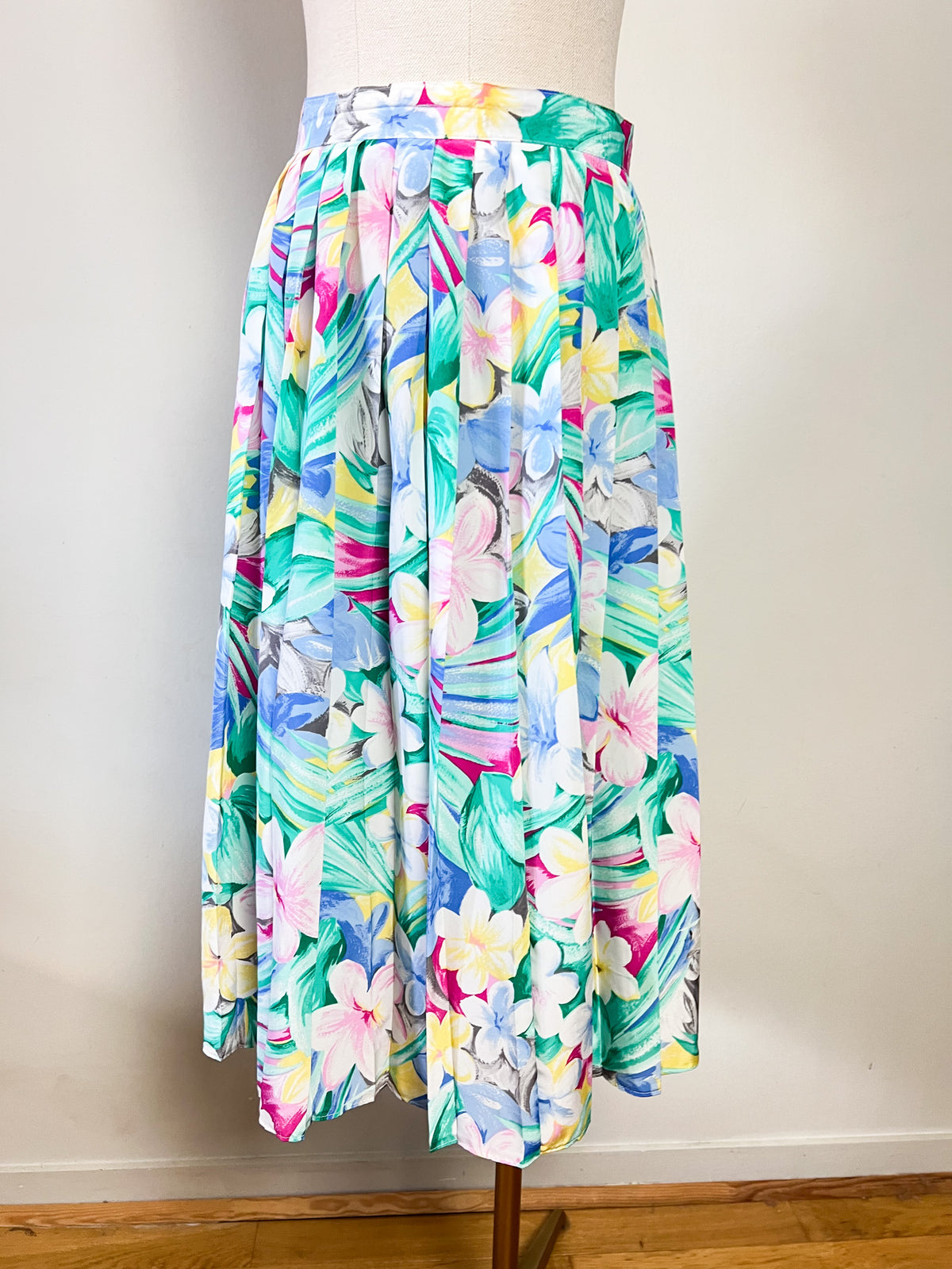 Jupe Plissée Vintage Années 90 Imprimé Floral Fluide Penney – Tons Pastel & Lumineux – T38