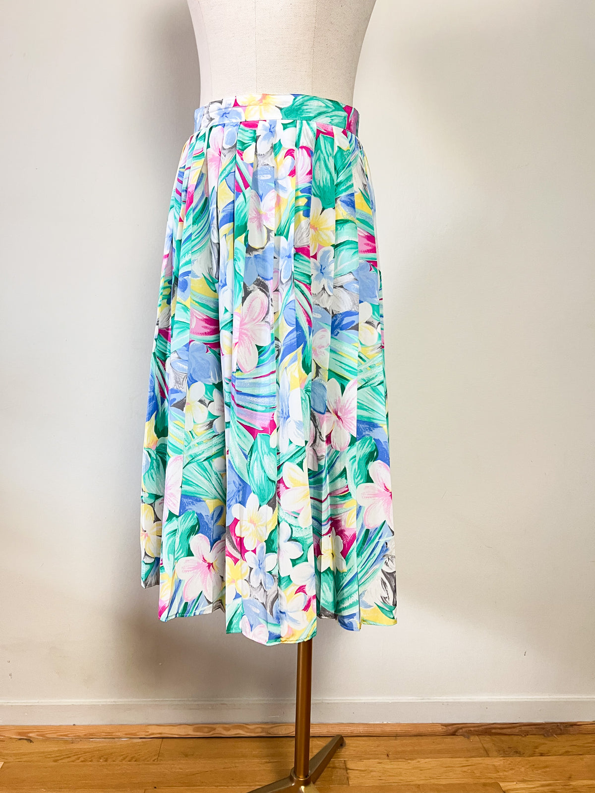 Jupe Plissée Vintage Années 90 Imprimé Floral Fluide Penney – Tons Pastel & Lumineux – T38