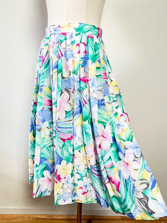 Jupe Plissée Vintage Années 90 Imprimé Floral Fluide Penney – Tons Pastel & Lumineux – T38