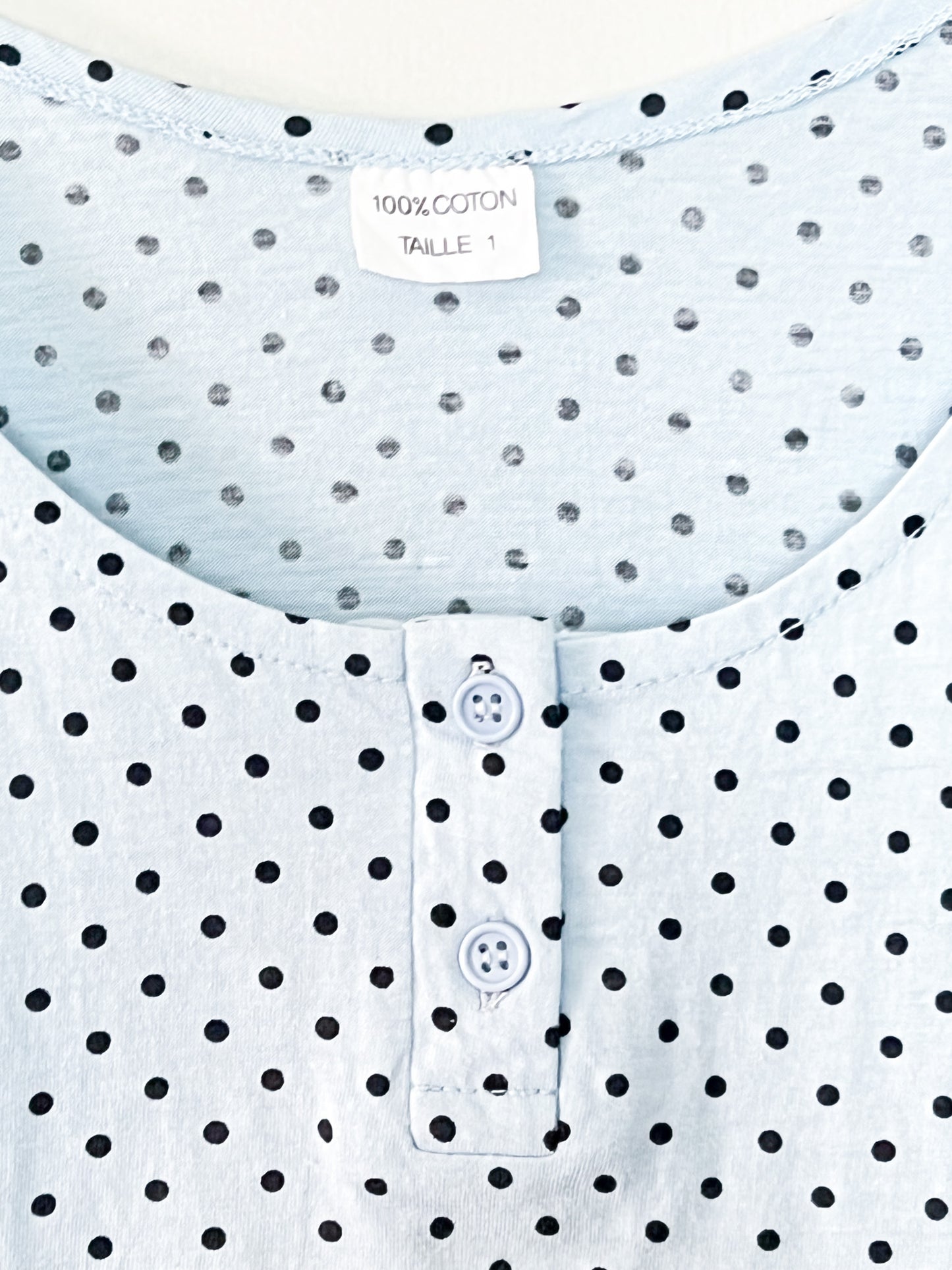 Débardeur Vintage 90s Bleu Ciel à Pois Noirs – 100% Coton – T34/36
