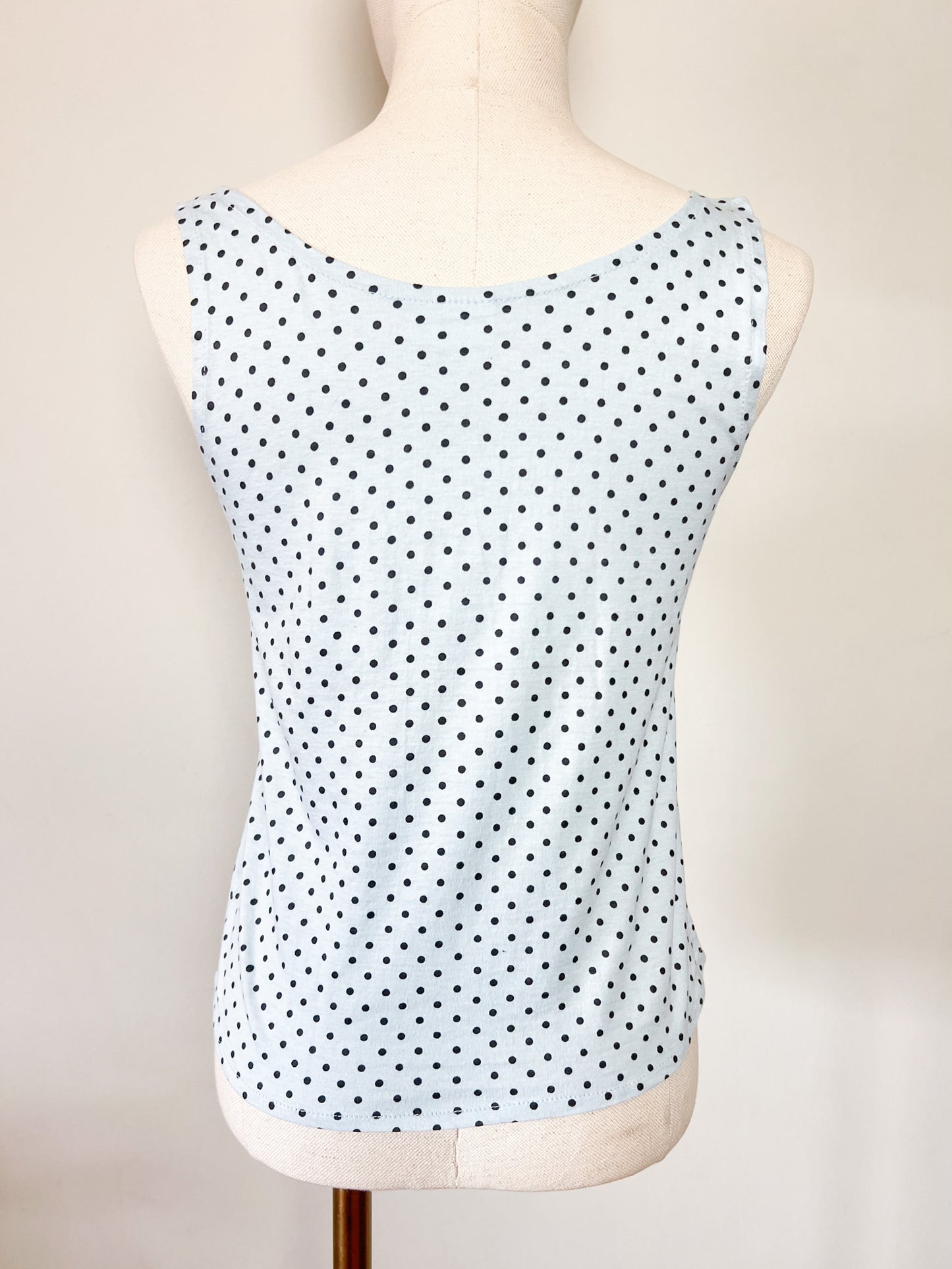 Débardeur Vintage 90s Bleu Ciel à Pois Noirs – 100% Coton – T34/36