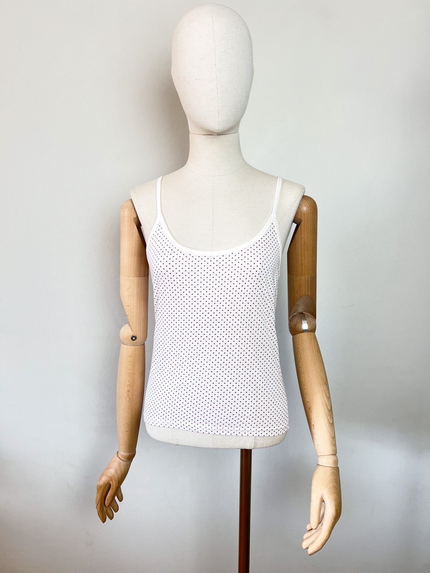 Débardeur Vintage 90s Shipper à Pois Bruns – 100% Coton Made in France – T36