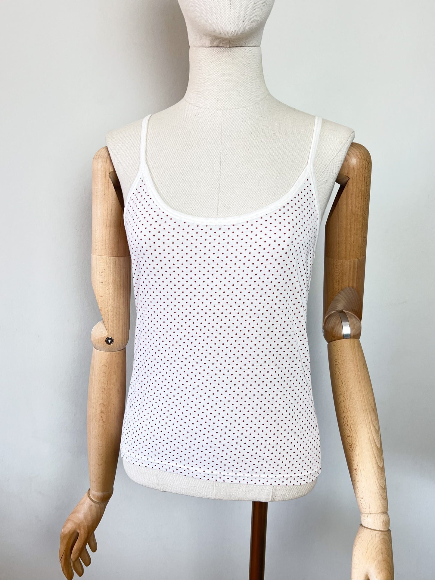Débardeur Vintage 90s Shipper à Pois Bruns – 100% Coton Made in France – T36