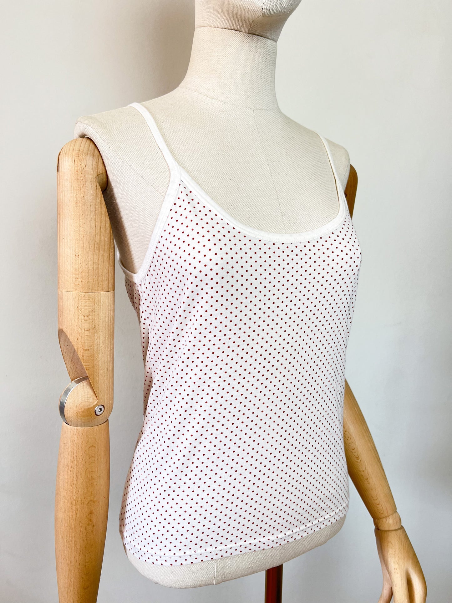 Débardeur Vintage 90s Shipper à Pois Bruns – 100% Coton Made in France – T36