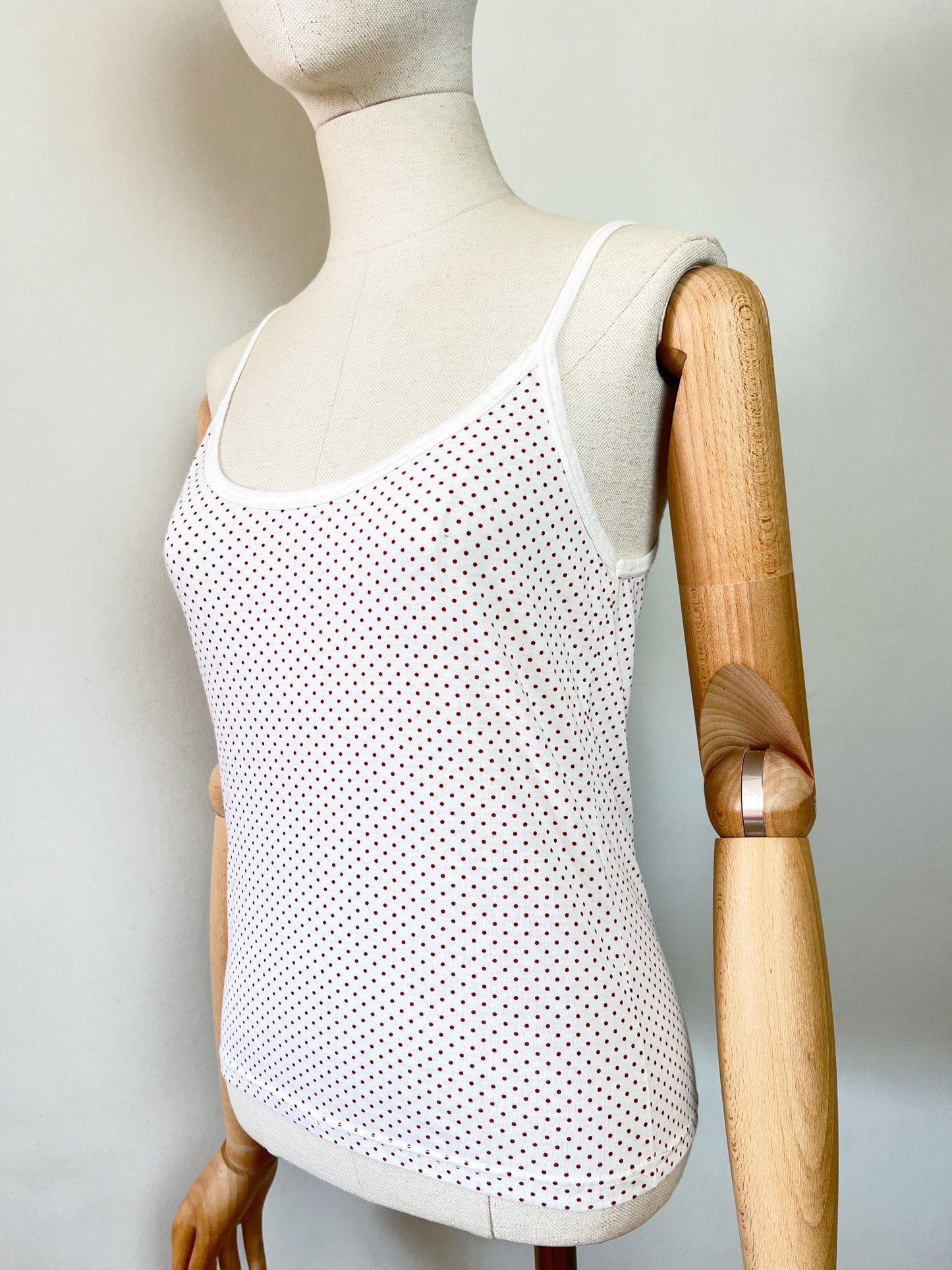 Débardeur Vintage 90s Shipper à Pois Bruns – 100% Coton Made in France – T36