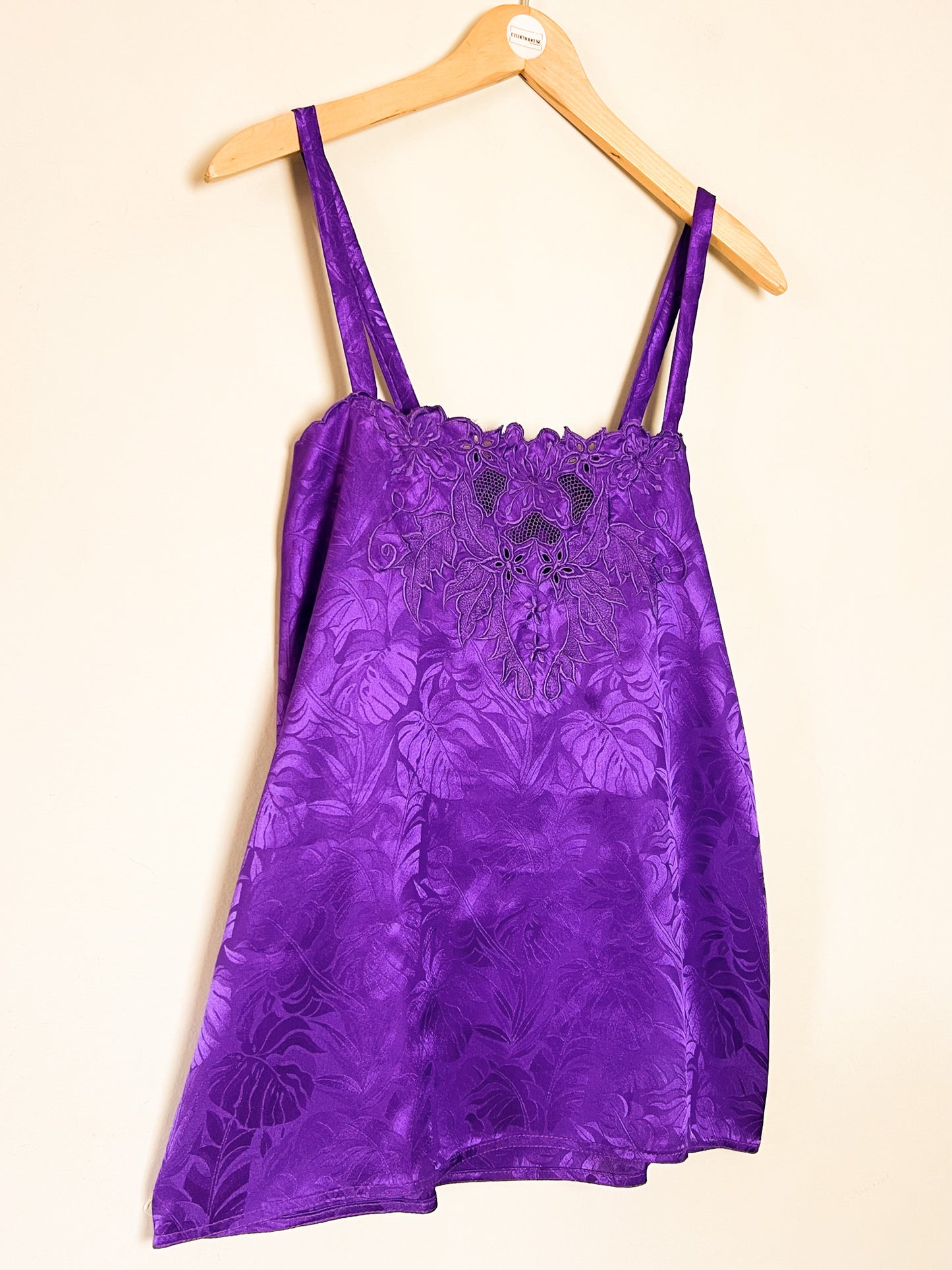 Débardeur Vintage Années 90 Violet en Tissu Damassé Feuillage & Découpes Ajourées – T36/38