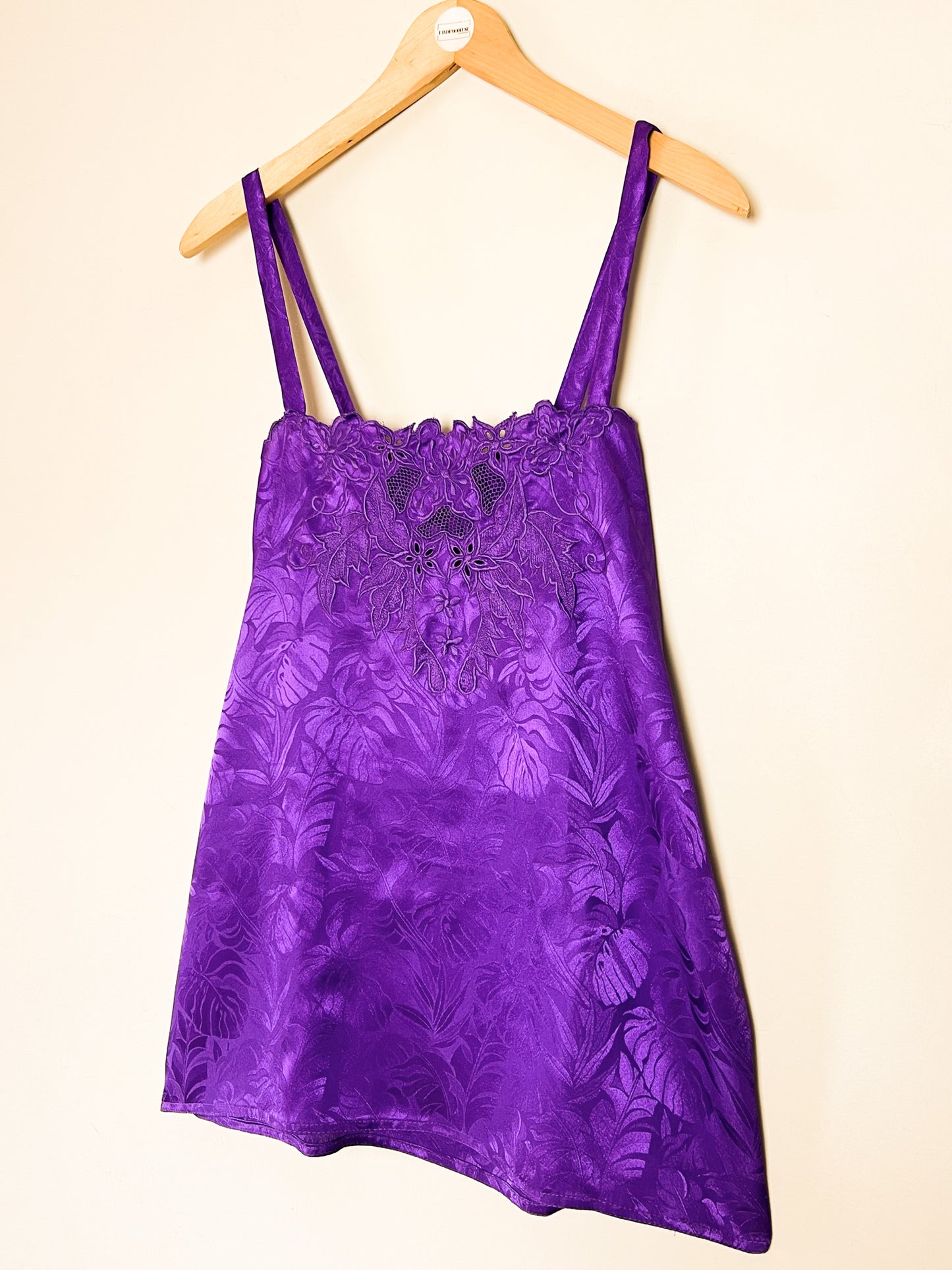 Débardeur Vintage Années 90 Violet en Tissu Damassé Feuillage & Découpes Ajourées – T36/38