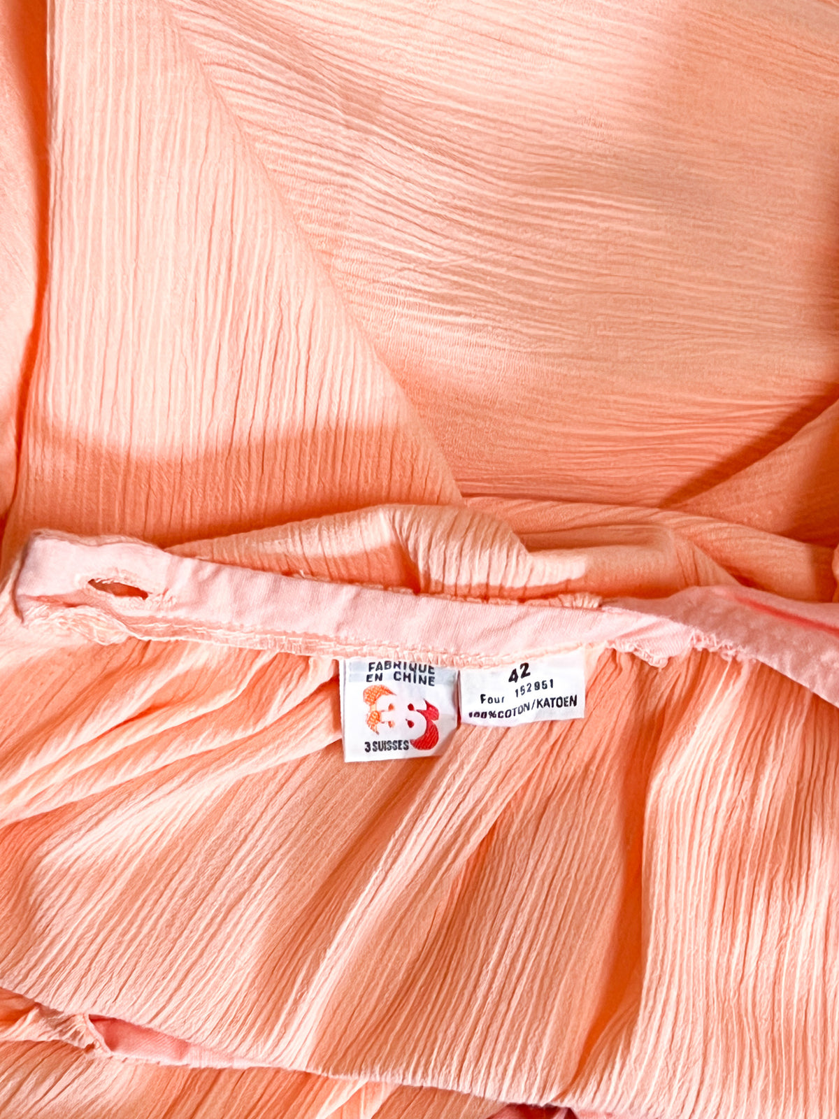 Robe midi Vintage Années 80 90 Abricot 100% Coton – Dos Nu Lacé– T34/36