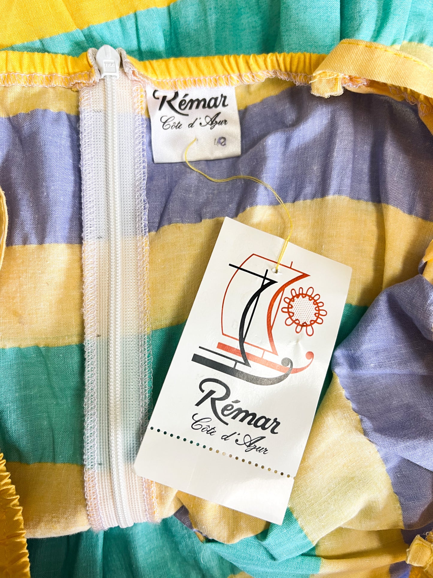 Robe Vintage Années 80 Rayures Pop & Volants – Deadstock Rémar Côte d'Azur – T38/40