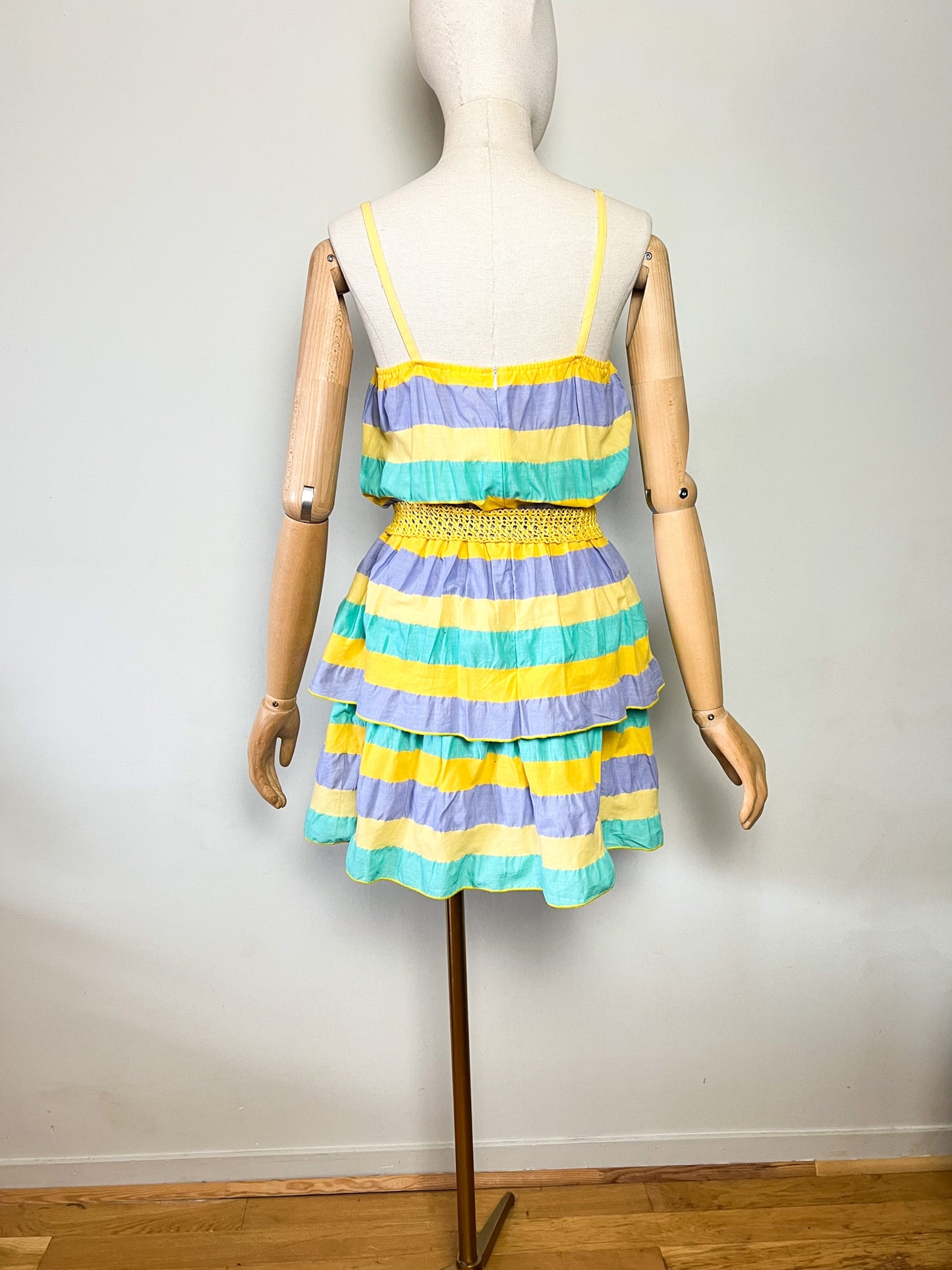 Robe Vintage Années 80 Rayures Pop & Volants – Deadstock Rémar Côte d'Azur – T38/40